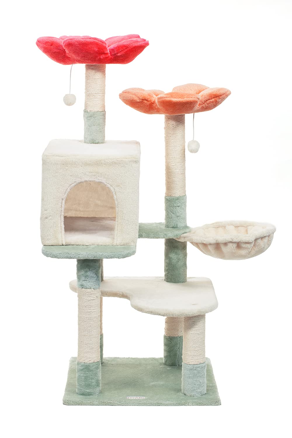 Hyabi 48 Inch Modern Cat Tree Tower With Hanging Basket & Flower Design - Multi-Level Cat Furniture With Plush Perches, Scratch Posts, Toy Balls - Stylish Indoor Playhouse For Cats & Kittens