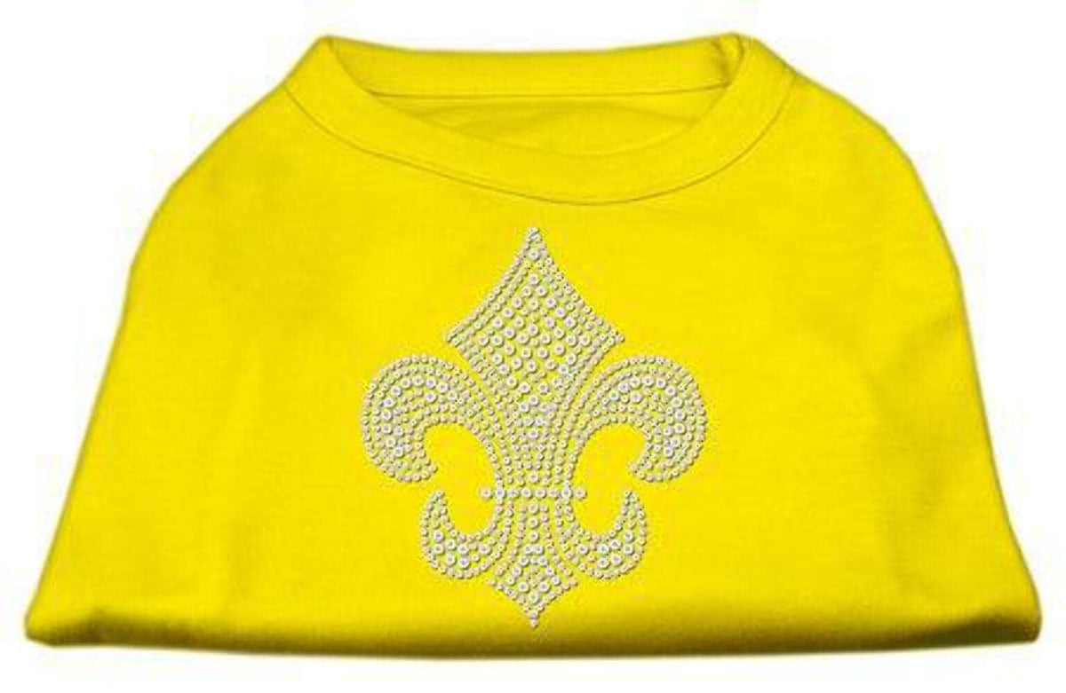 Pet Dog & Cat Shirt Rhinestone, &quot;Silver Fleur De Lis&quot; Yellow 2XL (20-25 lbs.)