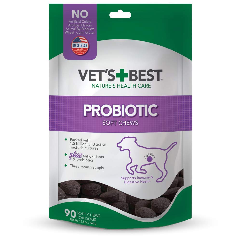 Vets Best Probiotic Soft Chews for Dogs - Daily Digestive Support Supplement with Prebiotics for Gut Health - Natural Dog Chews 