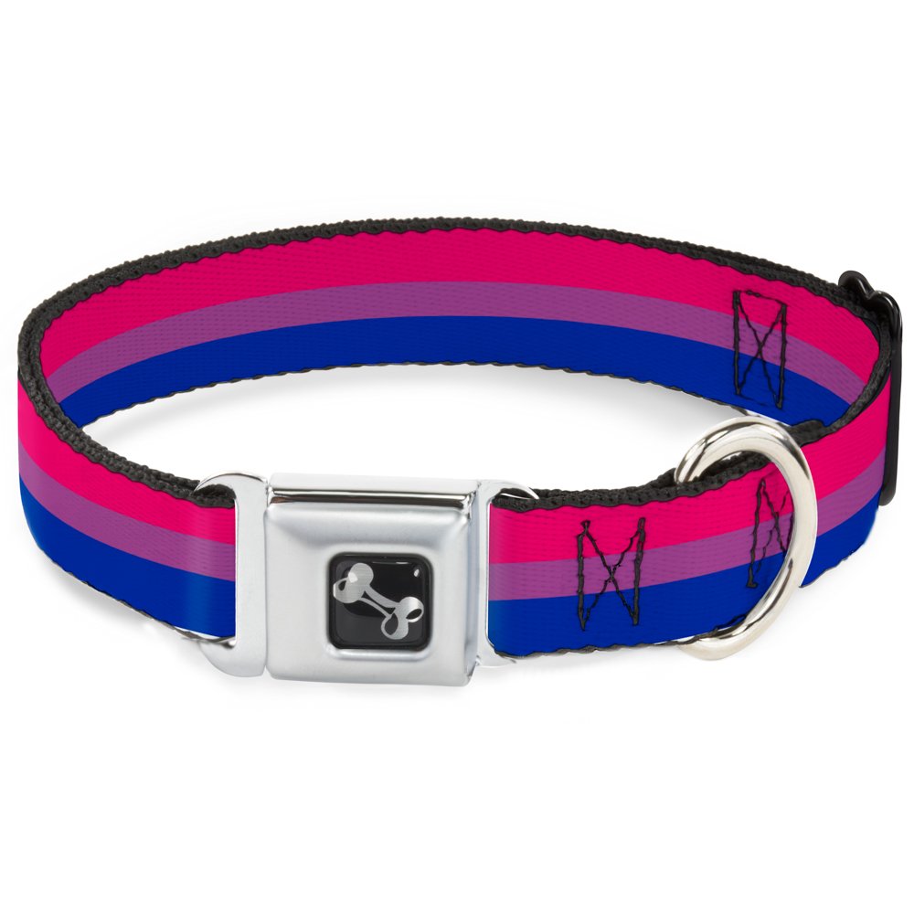 Dog Collar Seatbelt Buckle Flag Bisexual Pink Purple Blue 11 To 17 Inches 1.0 Inch Wide