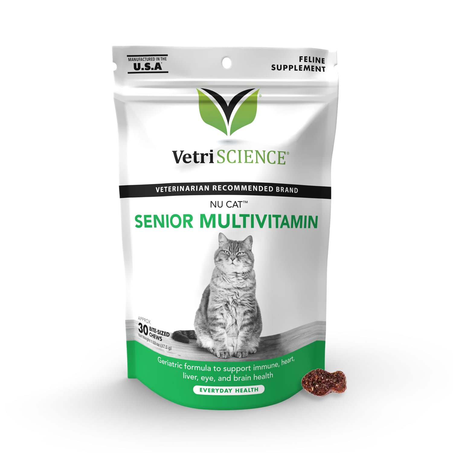VetriScience Nu Cat Senior Multivitamin with Lysine for Cats - 30 Chews - Cat Supplements & Vitamins Designed to Support Heart, 