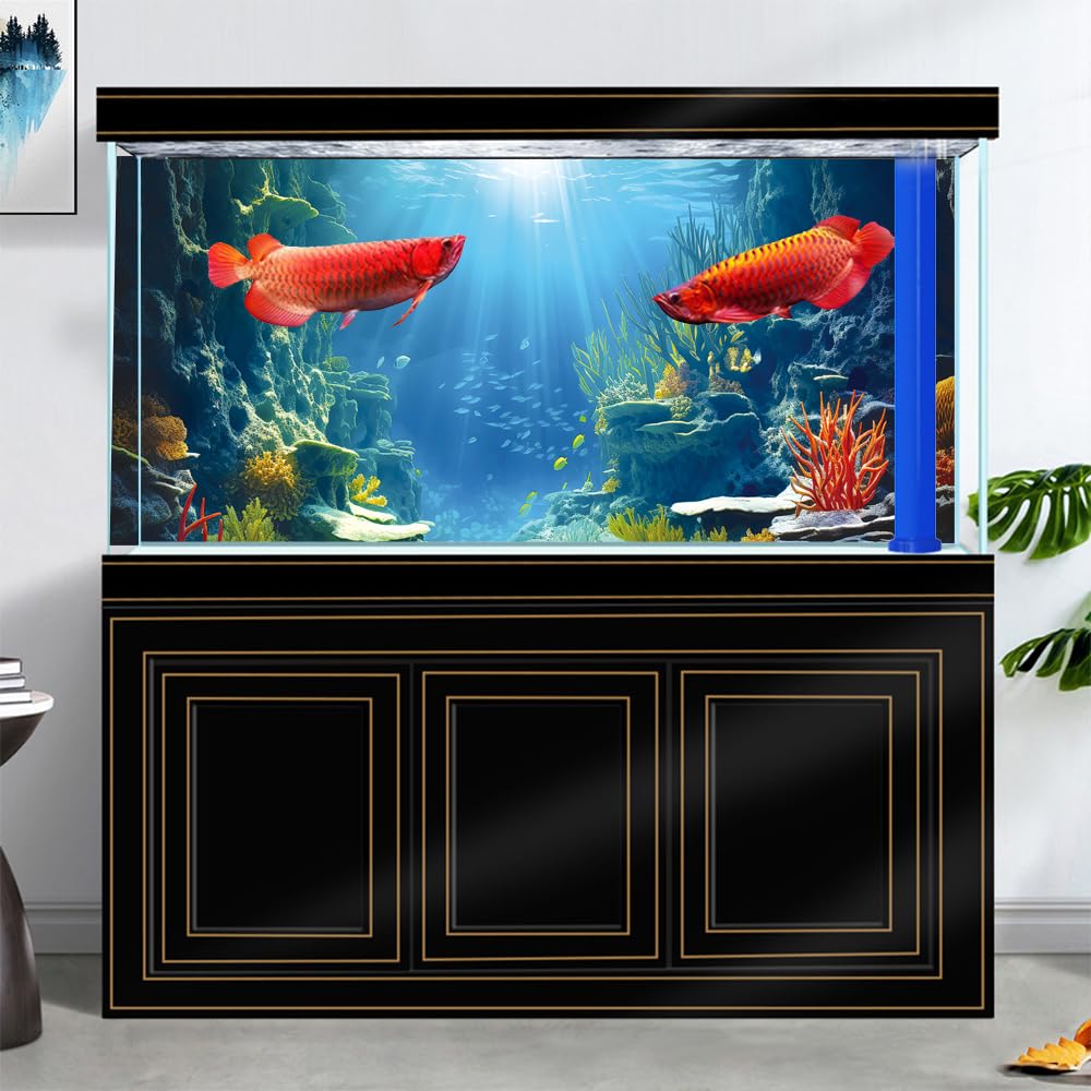 Dtekoj 48X20IN Blue Sea Floor Aquarium Background, Natural Underwater World 3D Effect Fish Tank Decorations Background, Art Terr