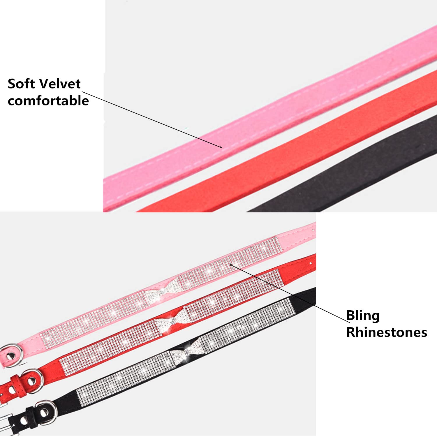 Thain Rhinestones Bling Dog Cat Collars Diamond With Rhinestone Bowtie Decoration For Small Medium Large Dogs (Xs, Pink)