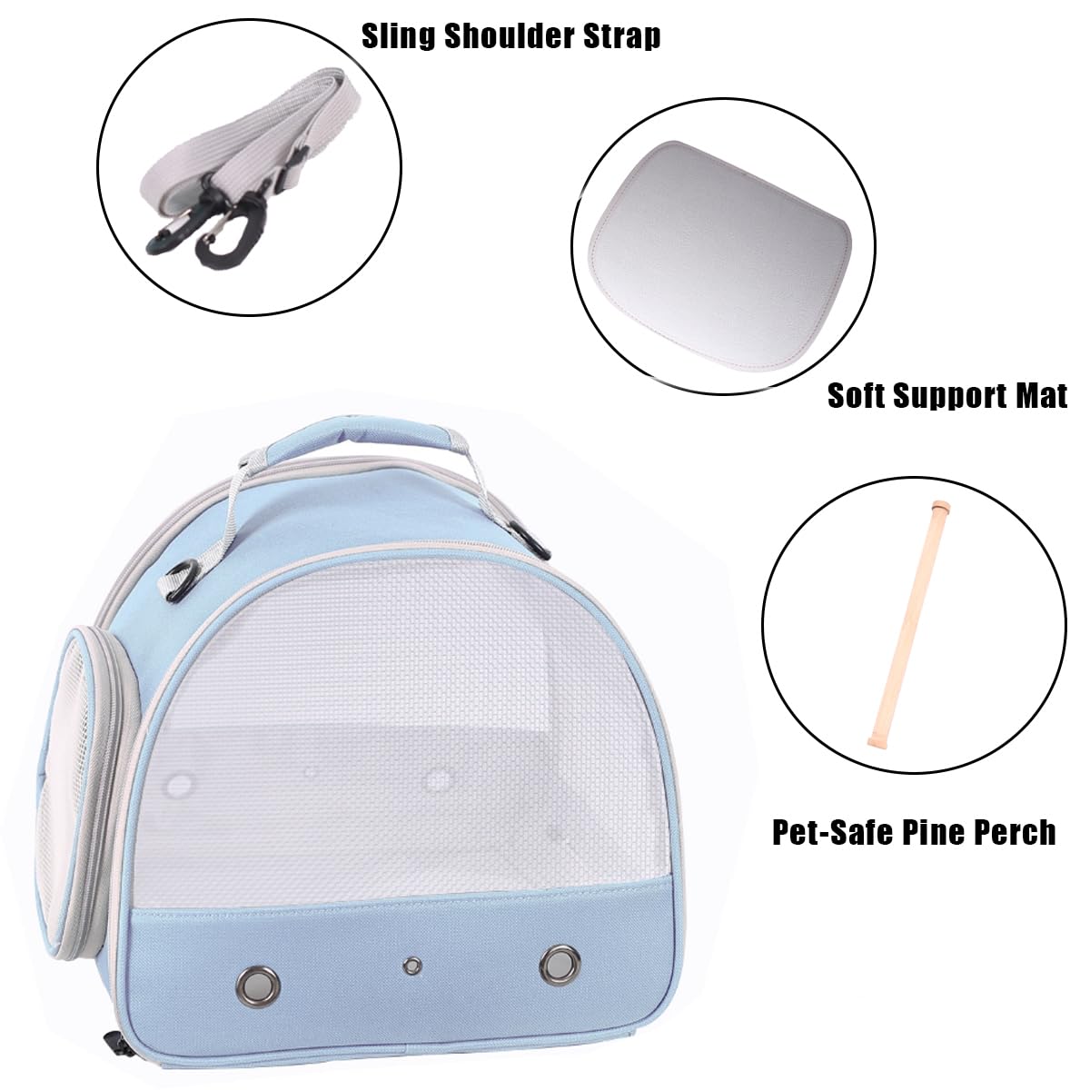 Bird Carrier, Portable Small Bird Parrot Parakeet Carrier with Standing Perch and Soft Mat (NO Tray), Side Access Window Collaps