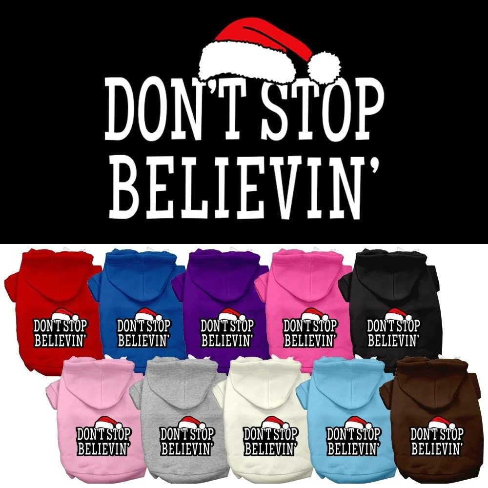 Christmas Pet Dog & Cat Hoodie Screen Printed, Don't Stop Believin Light Pink XL (14-20 lbs.)