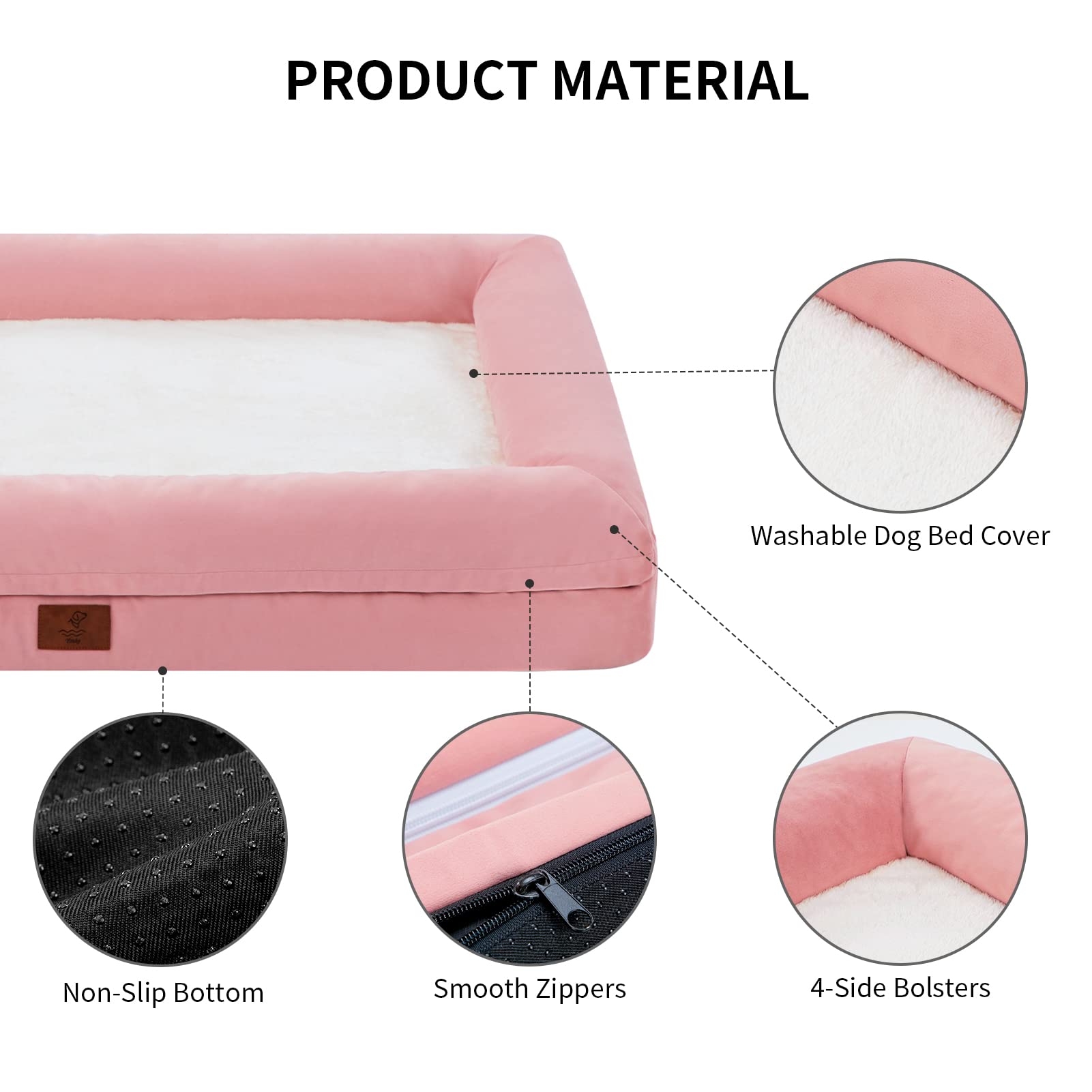 Yiruka Large Orthopedic Dog Bed - Grey Waterproof with Removable Cover, Soft Bolster, Nonskid Bottom, Washable for Large Dogs