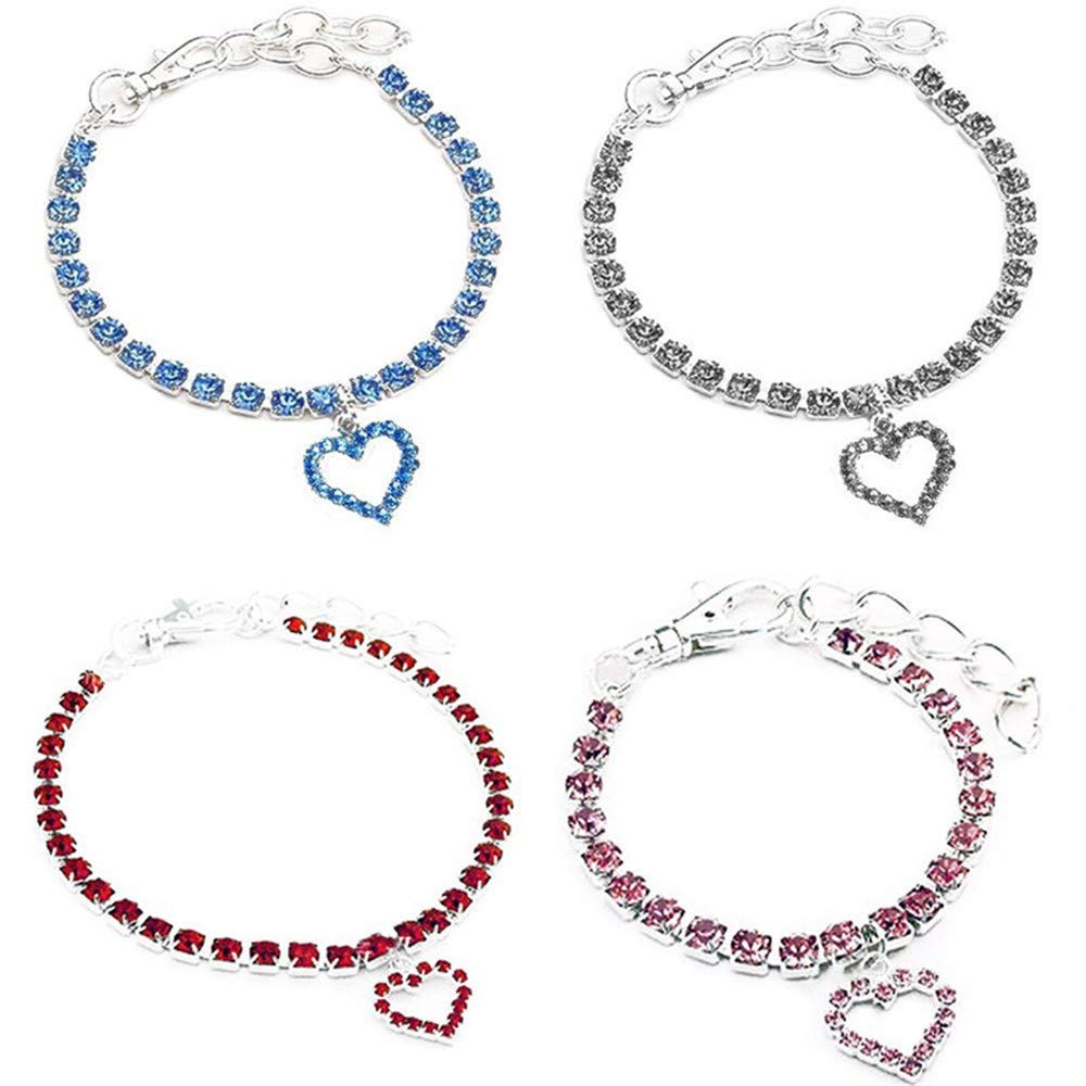 Dogs Kingdom Pet Dog Cat Rhinestones Necklace Fashion Puppy Love Heart Pendant Necklace Pet Jewelry Accessories,White,S:8-10' Neck