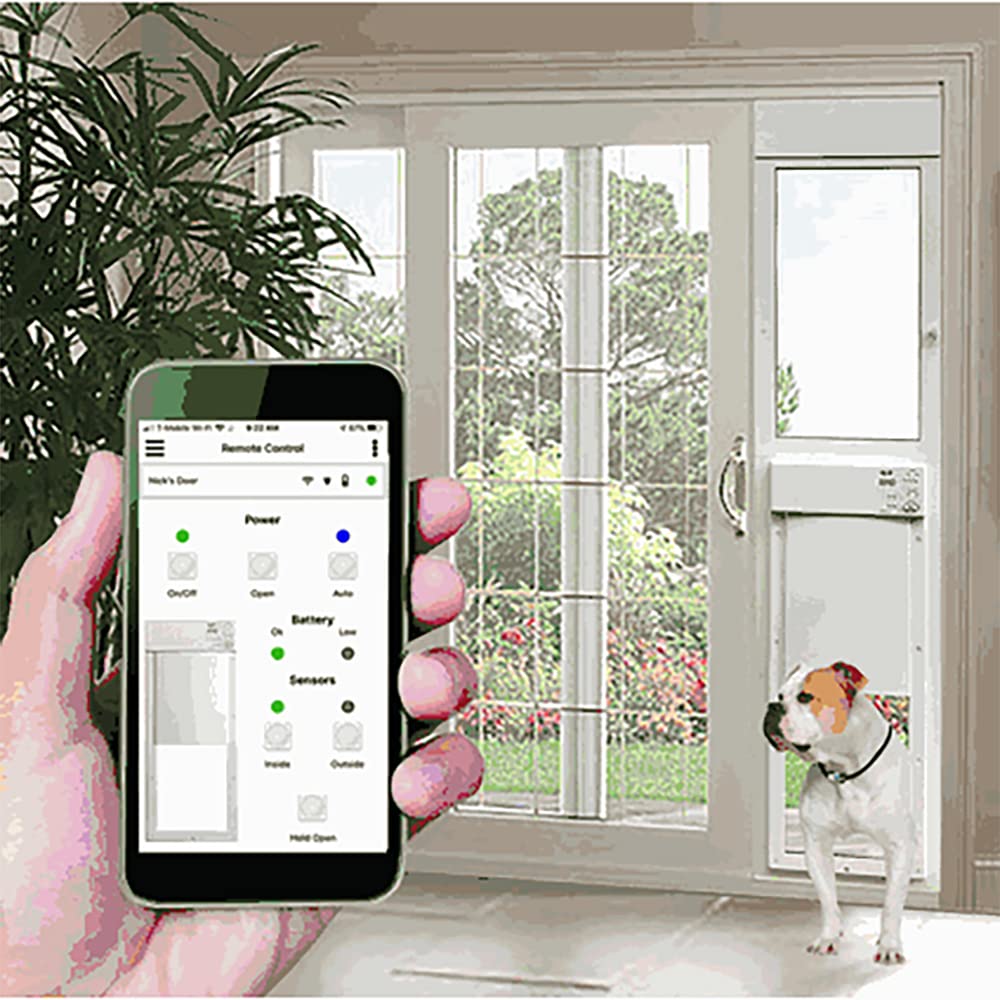 Power Pet Electronic Dog Door - High Tech Pet Wifi Electronic Pet Doors - Automatic Sliding E-Glass Electronic Dog Doors - Large