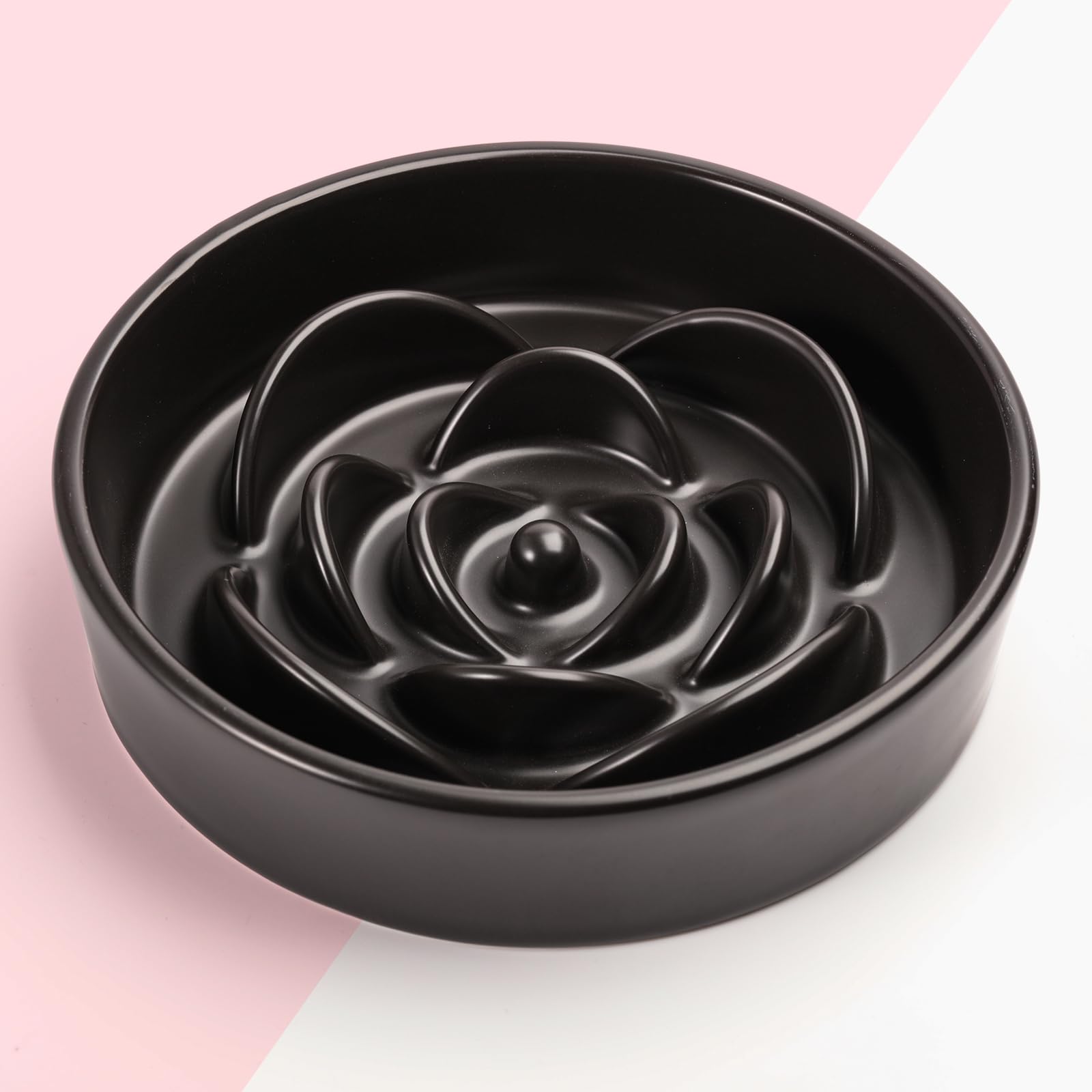 8.26 in Black Ceramic Slow Feeder Dog Bowl for Medium and Large Breed,Pet Feeding Dog Food Water Dish Heavy Weighted,Puppy Bowl