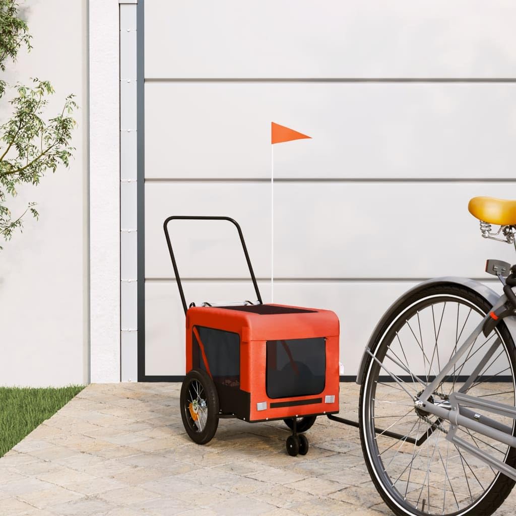 Vidaxl Pet Bike Trailer & Carrier With Iron Frame, Oxford Fabric And Pvc Cover - Versatile And Durable In Orange And Black
