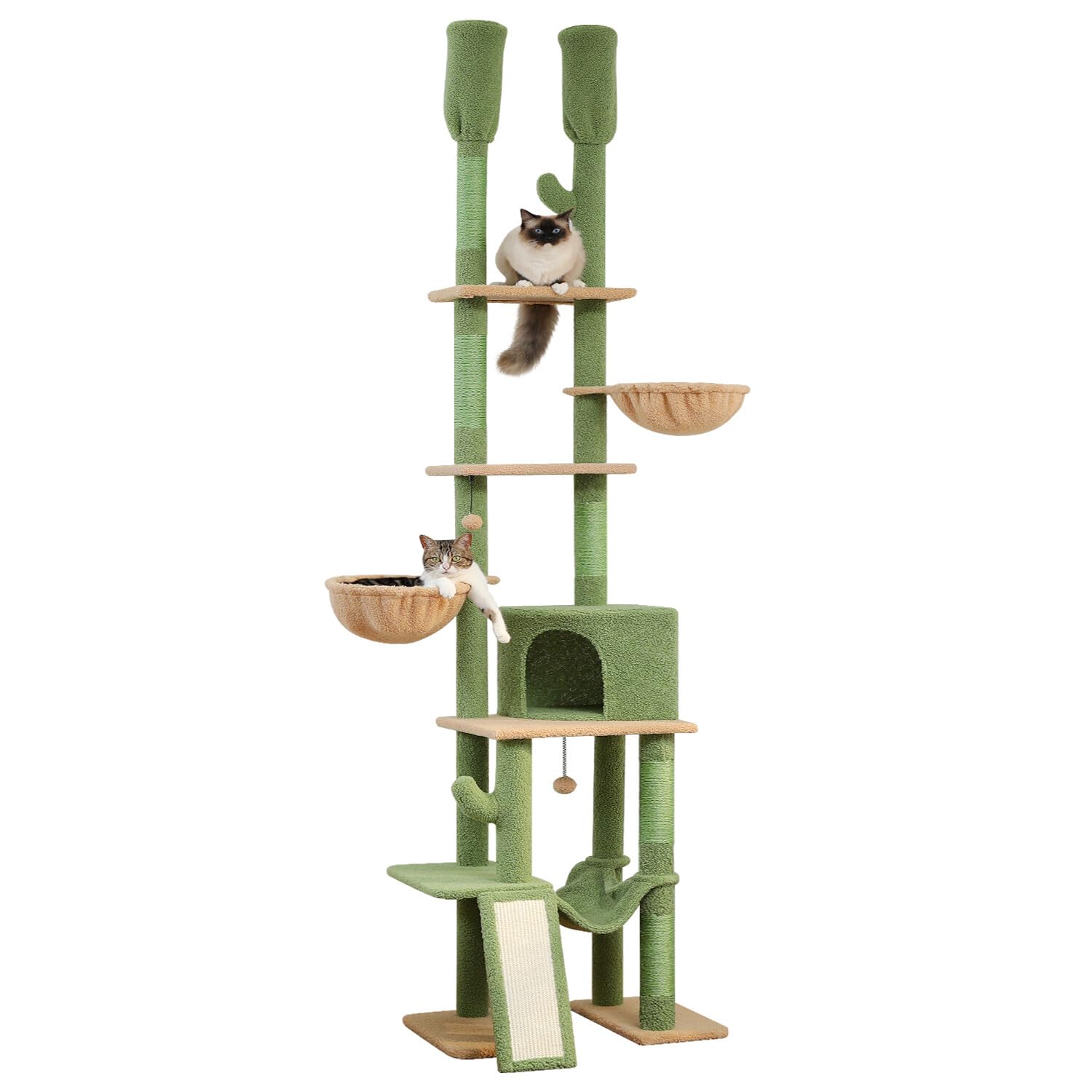 Pawz Road Cactus Cat Tree Floor To Ceiling Cat Tower With Adjustable Height(85-112 Inches), 7 Tiers Climbing Activity Center Wit