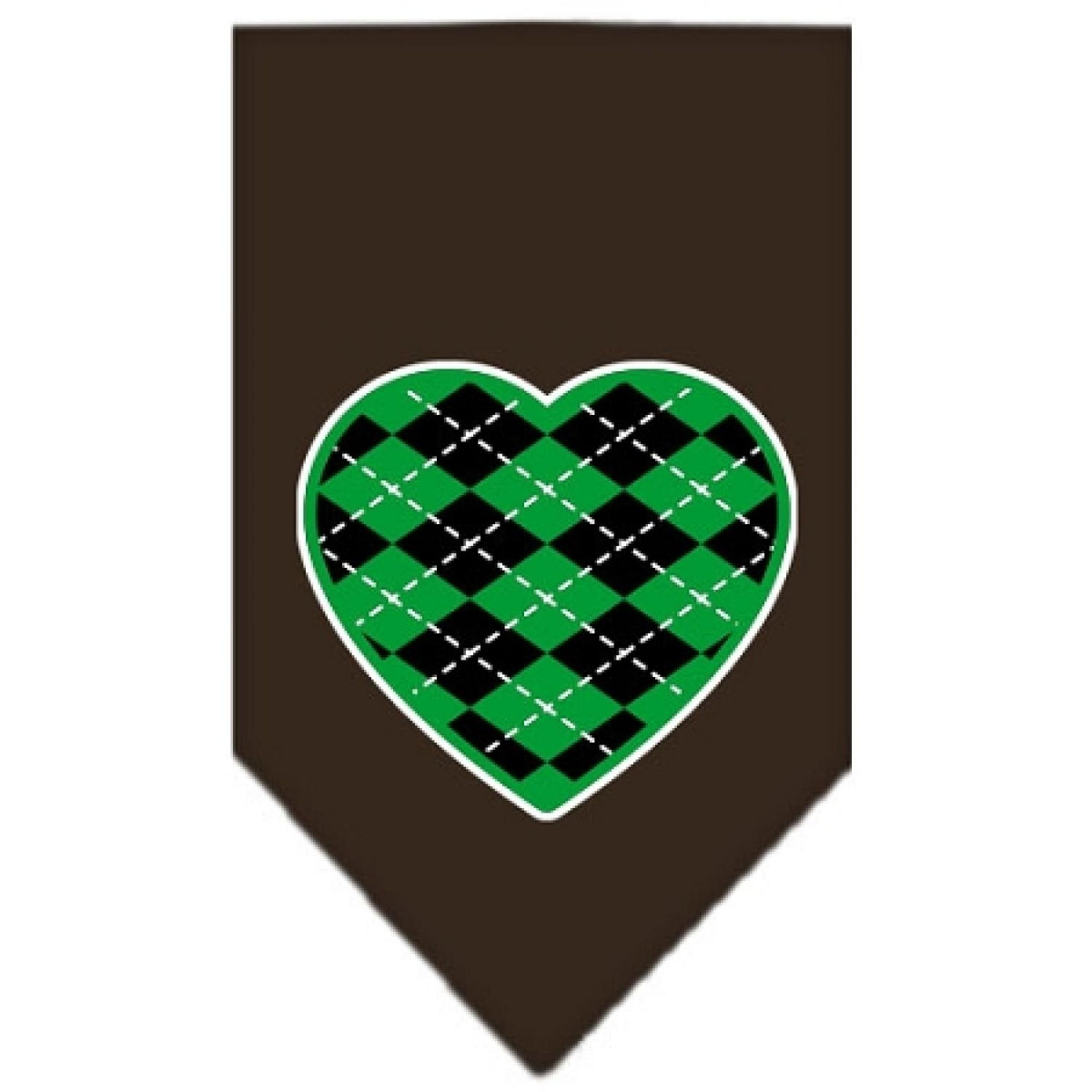 Pet and Dog Bandana Screen Printed, &quot;Green Argyle Heart&quot; Cocoa Small