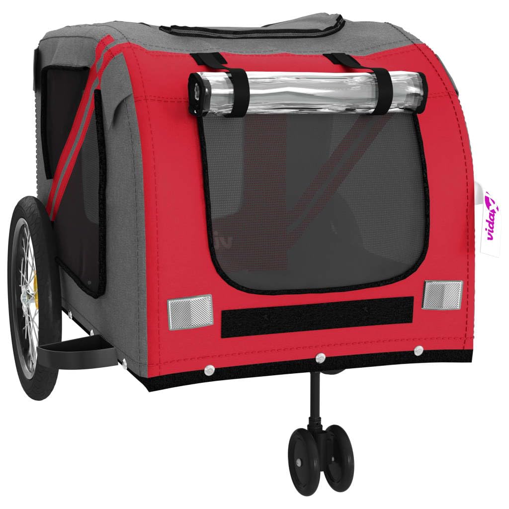 Vidaxl Pet Bike Trailer In Red And Gray - Durable Iron And Oxford Fabric Construction, Comfortable Pet Space, Convenient Design, Safe Travel, Multipurpose Use