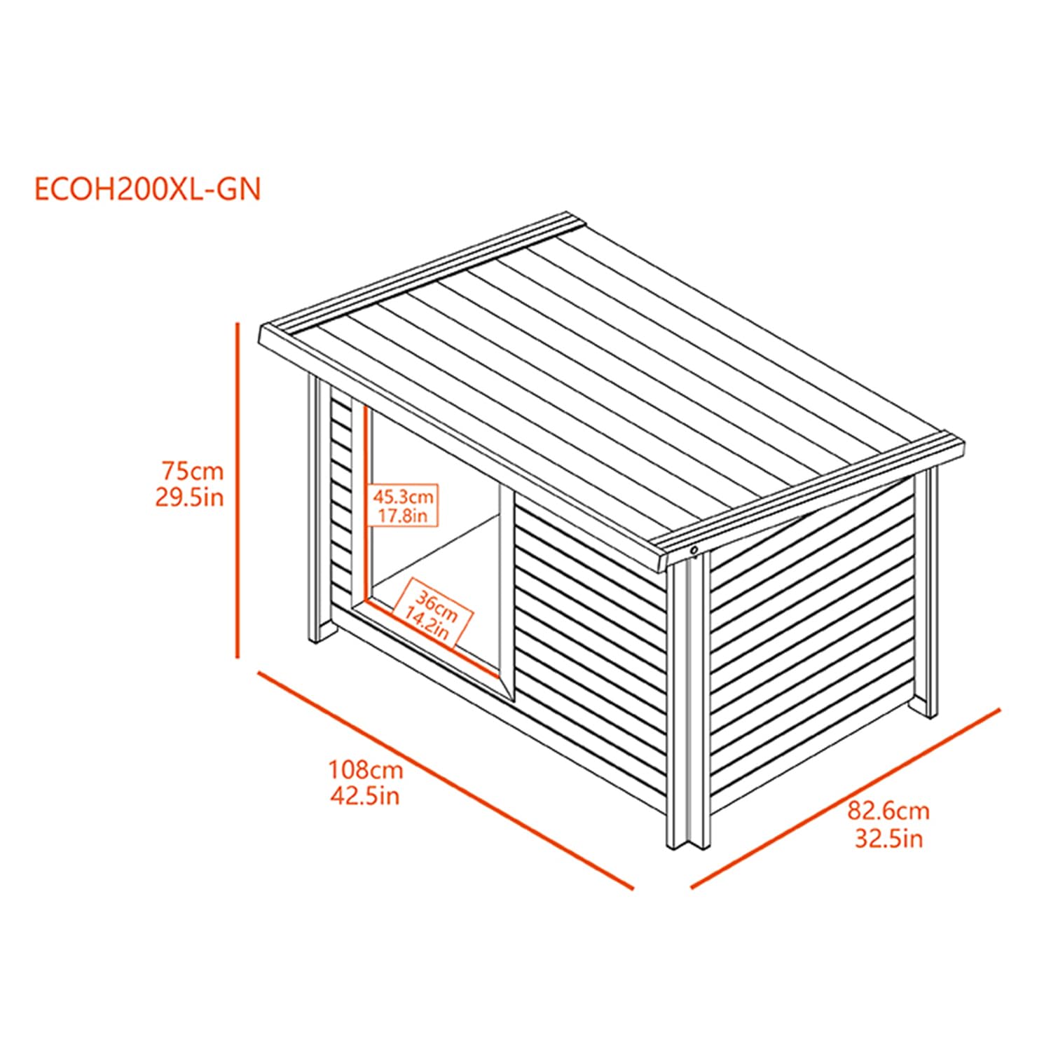 ECOFLEX Rustic Lodge Gray Dog House – Extra Large, 10-YR Warranty - Non-Toxic, Eco-Friendly w/Raised Floor.
