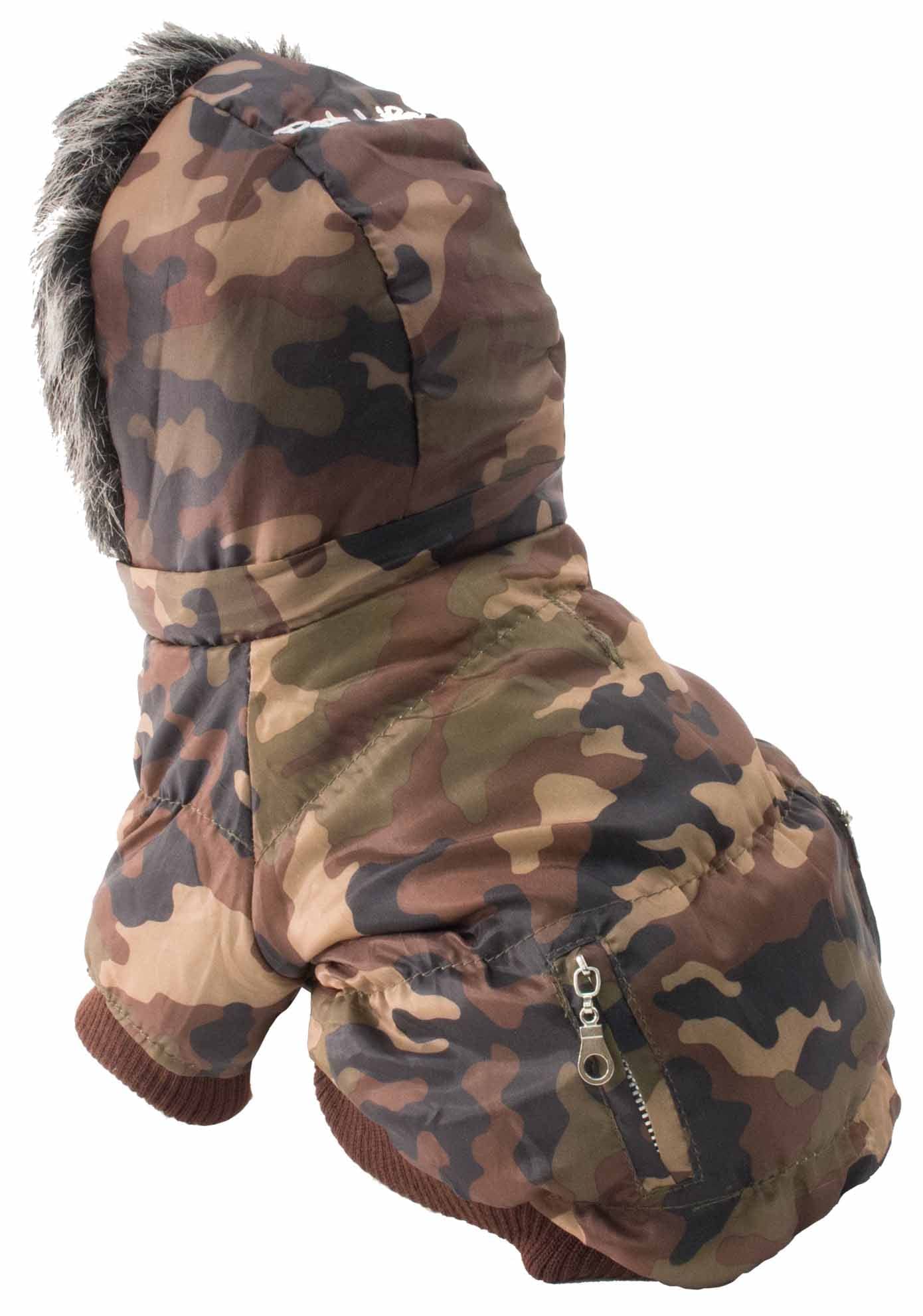 Pet Life DPF00013 Metallic Ski Parka Dog Coats with Removable Hood, Small, Camouflage