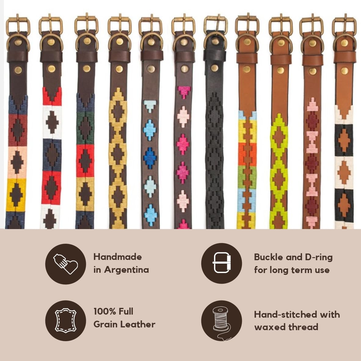 Gaucholife Polo Dog Collar Leather Hand-Stitched (X-Large, Ombu)