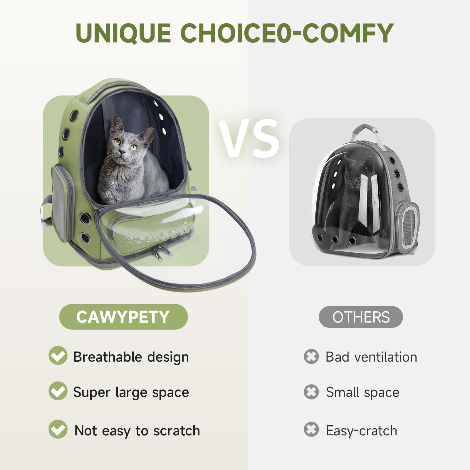 Cat Backpack Carrier, Breathable Cat Carrier Foldable Bubble Backpack For Kitty To Medium Cat Small Dog Up To 15Lbs Travel Hiking Transparent Pet Carrier