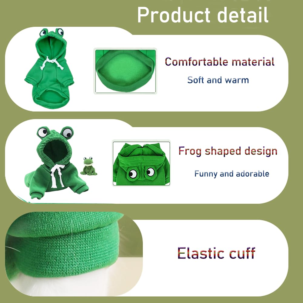 Aniac Funny Pet Clothes For Small Dog & Cat, Frog Dog Hoodies & Sweatshirt Coat, Eye Hood, Fall & Halloween Costume (Green, Medi