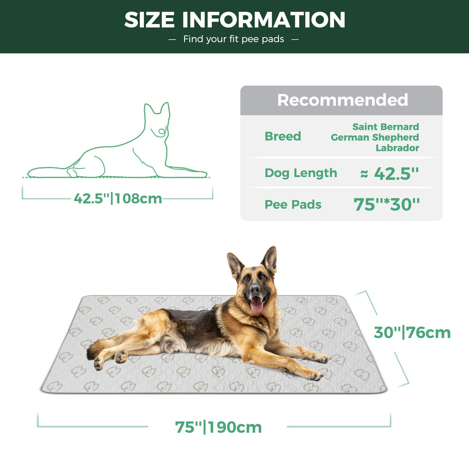 Fxw Washable Pee Pads For Dogs, Puppy Pads With Super Absorbent, Specifically Designed For Potty Training, Rectangle, 75'' X 30'