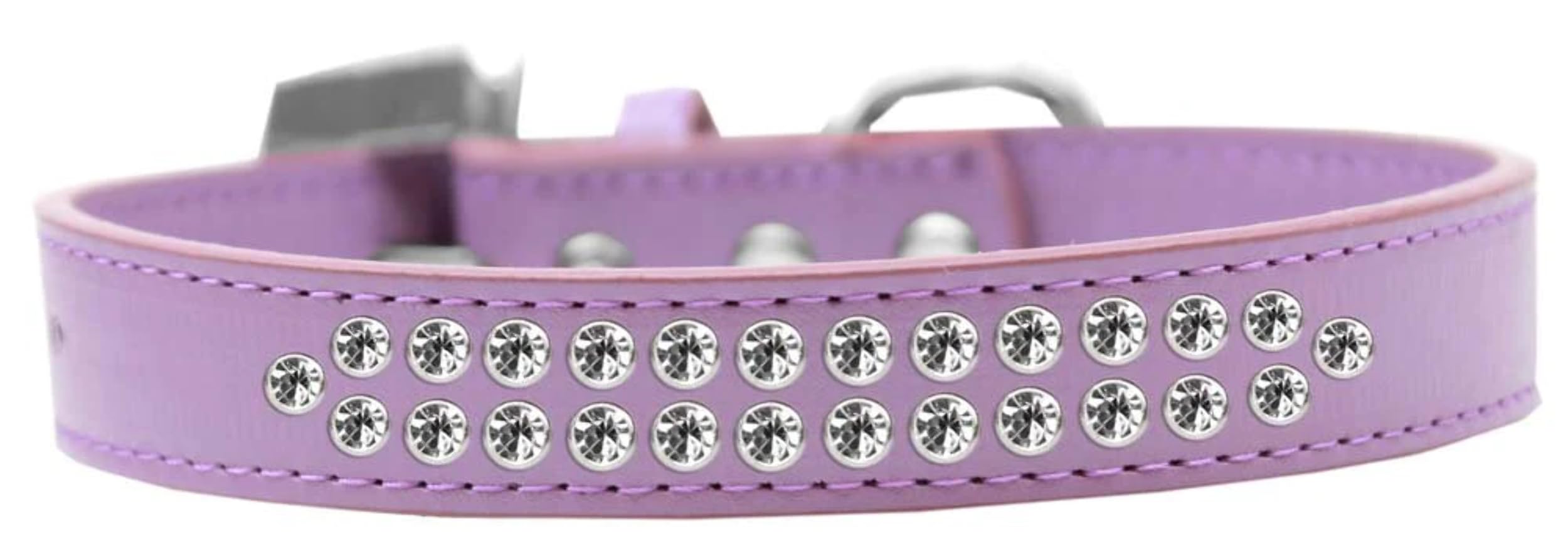 Dog, Puppy & Pet Fashion Collar, Two Row Clear Crystal Rimsets Light Pink 14