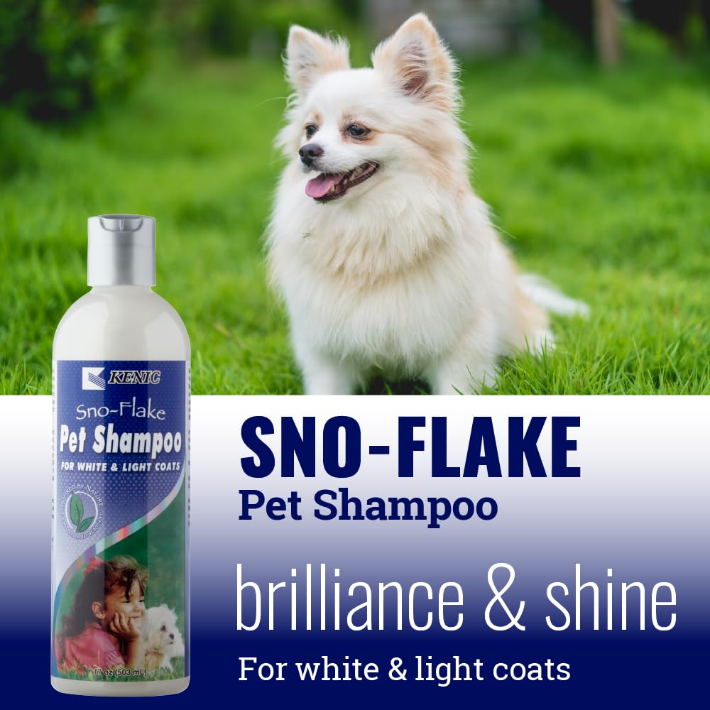 Kenic SNO-Flake Whitening Dog Shampoo, 17oz - Brightens White & Light Coats, Bleach-Free, Soap-Free, Made in USA