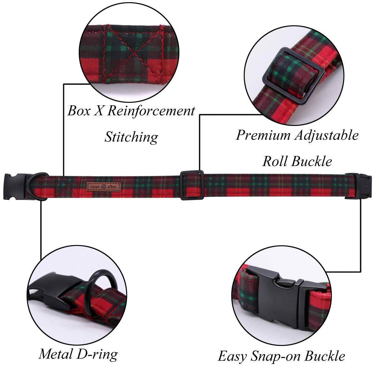 Lionet Paws Christmas Dog Collar With Sailor Bow, Bowtie For Dogs, Adjustable Comfortable Dog Collar Girl, L, Neck 16-24 In