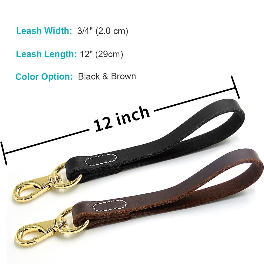 Fairwin Leather Short Dog Leash 12' - Short Dog Traffic Lead Leash For Large Dogs Training And Walking (Width: 3/4') (Brown-New)