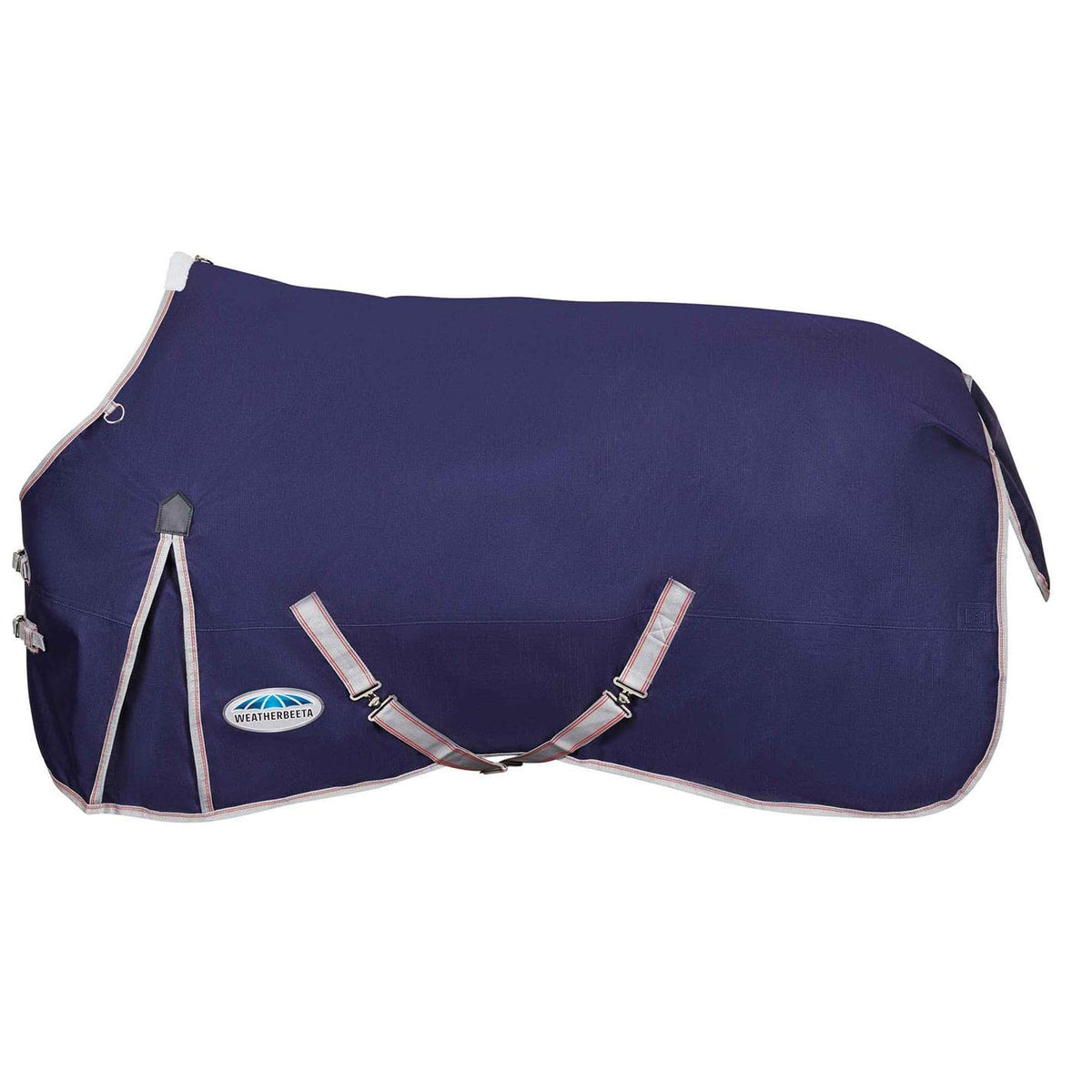 WeatherBeeta ComFiTec Essential Standard Neck Lite Horse Blanket, Navy/Silver/Red, 69