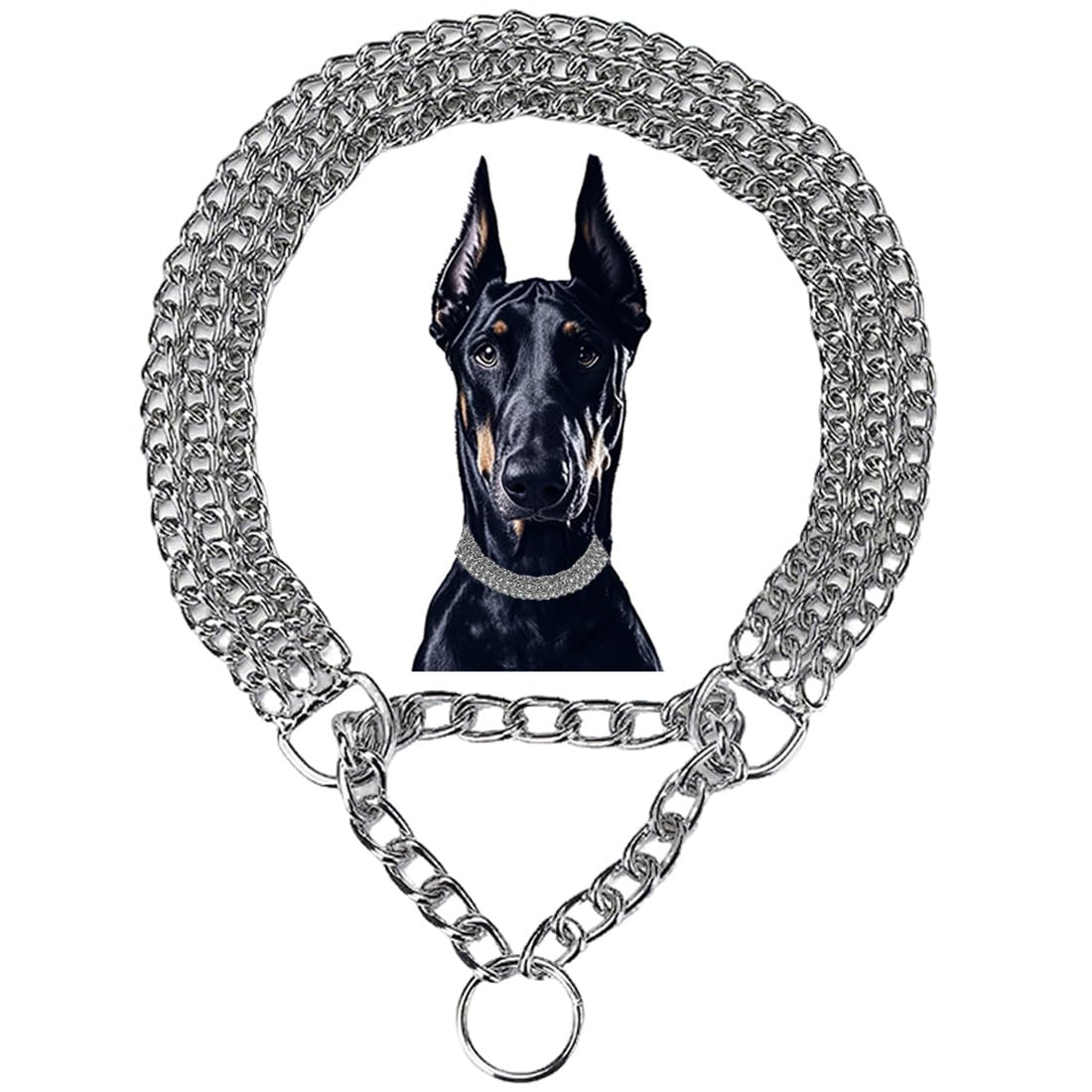 Silver Choke Collar For Dogs,3 Rows Stainless Steel Dog Chain Chew Proof Cuban Link Metal Martingale Collar Heavy Duty Training 