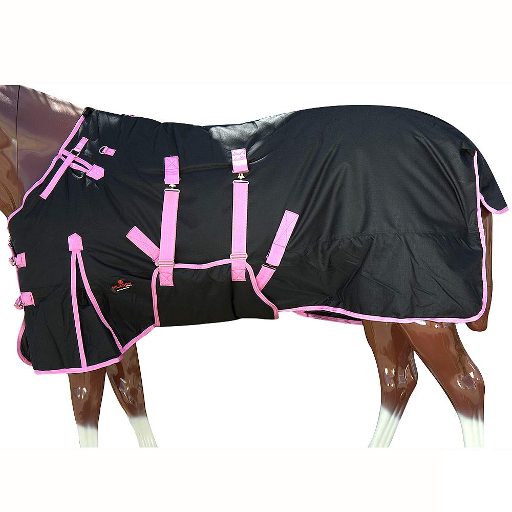 HILASON Black with Pink Trims 78 Inch 1200D Winter Waterproof Poly Horse Turnout Blanket Belly Wrap
