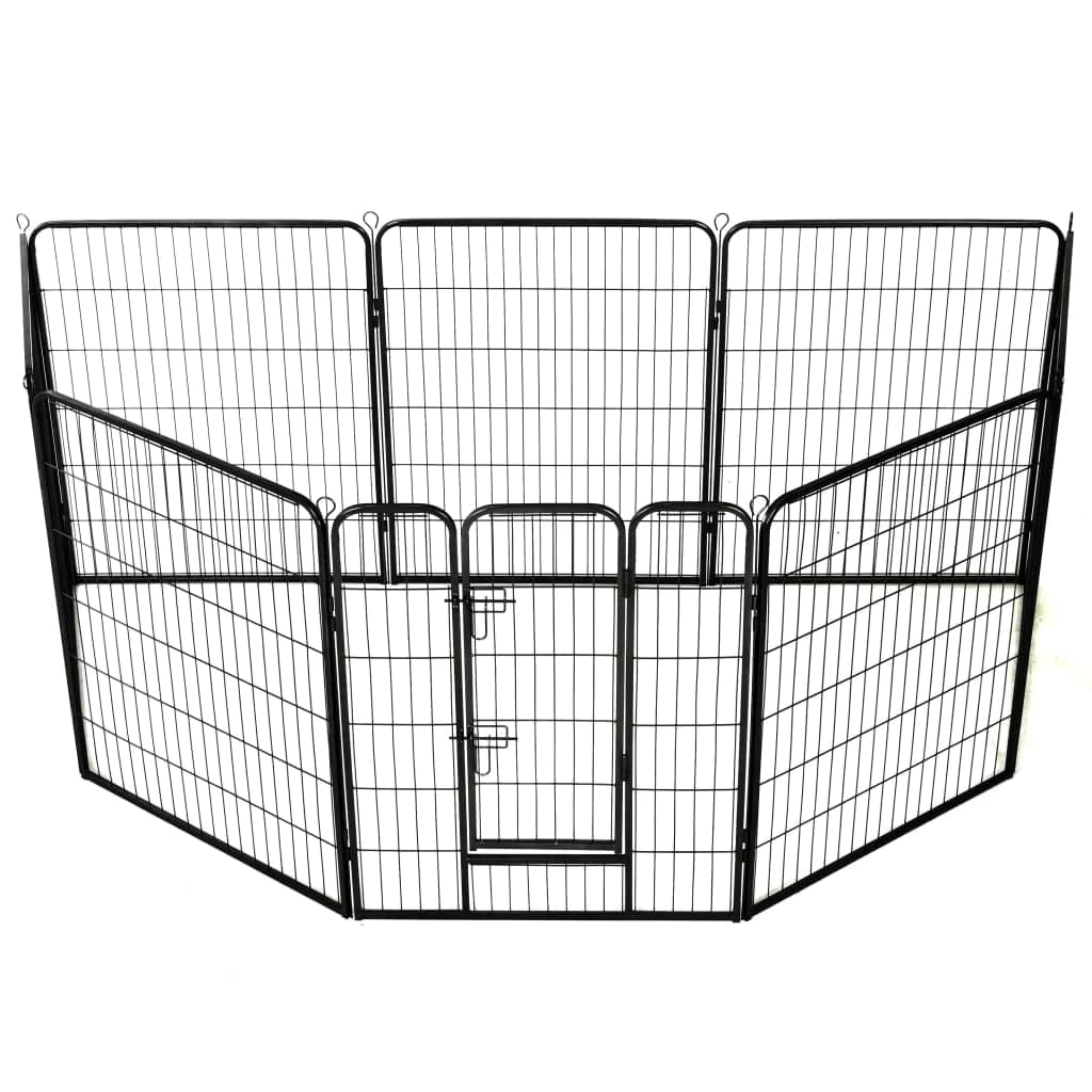 Vidaxl Dog Playpen, 8-Panel Dog Cage With Hinged Door, Foldable Puppy Playpen, Dog Wire Fence For Indoor/Outdoor, Powder-Coated Steel Black