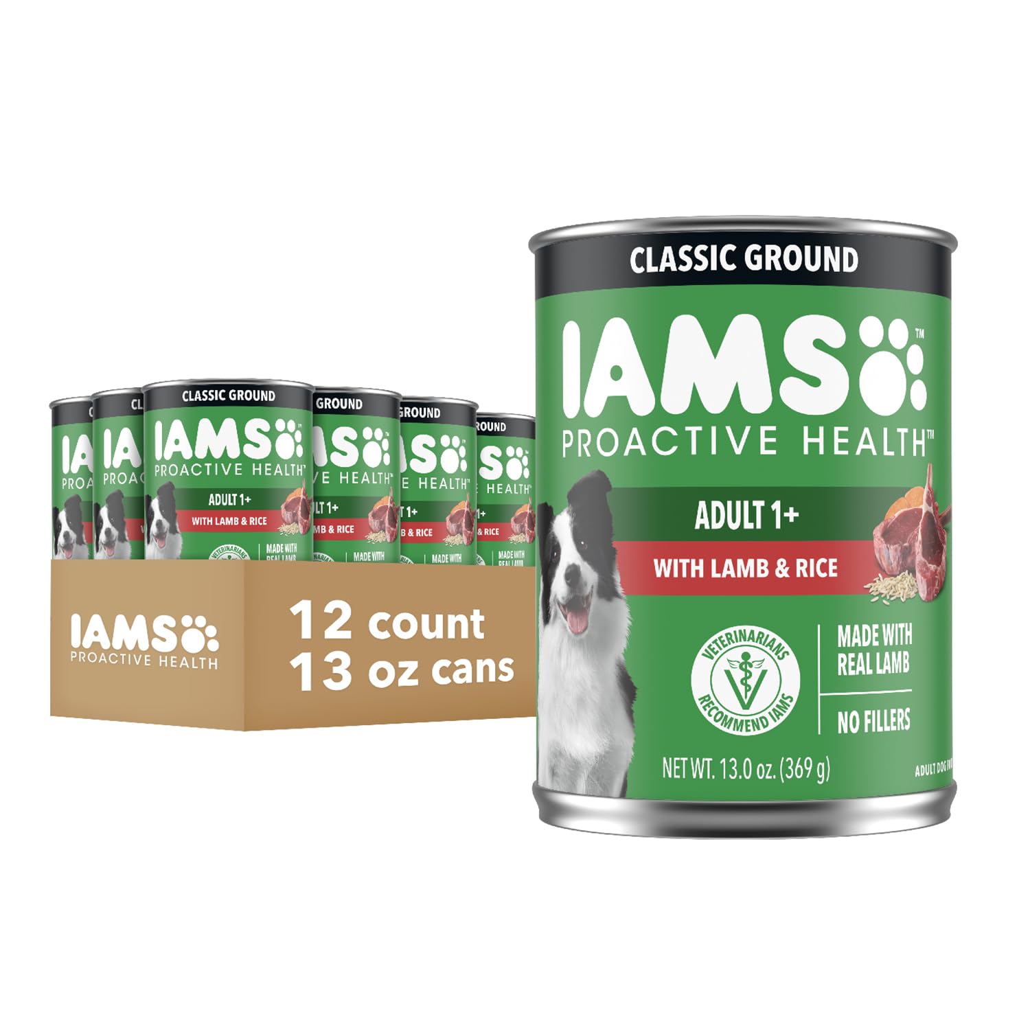 IAMS Proactive Health Adult Wet Dog Food Classic Ground with Lamb and Rice, 13 oz. Cans, Pack of 12