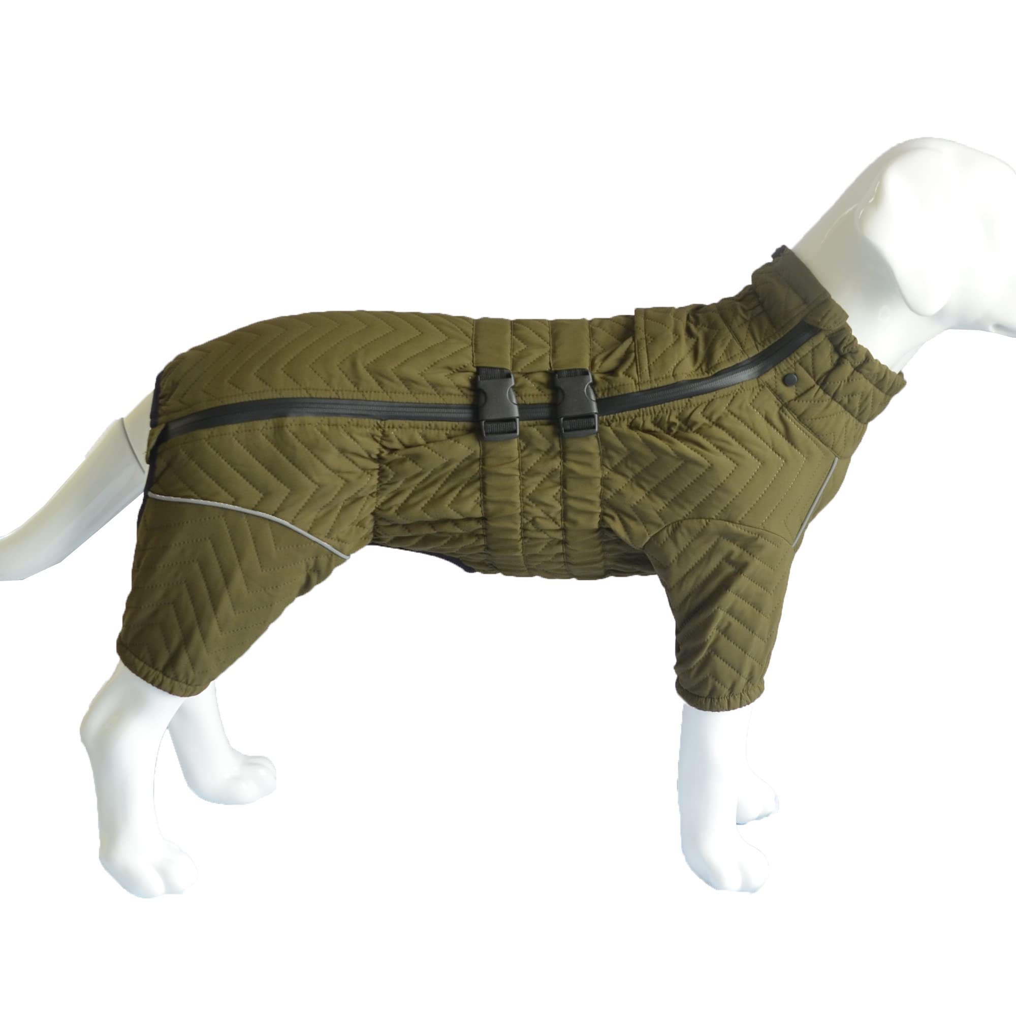 Warm Dog Coat Double Layers Dog Vest, 4 Legs Covered Windproof Waterproof Reflective, Olive 5Xl