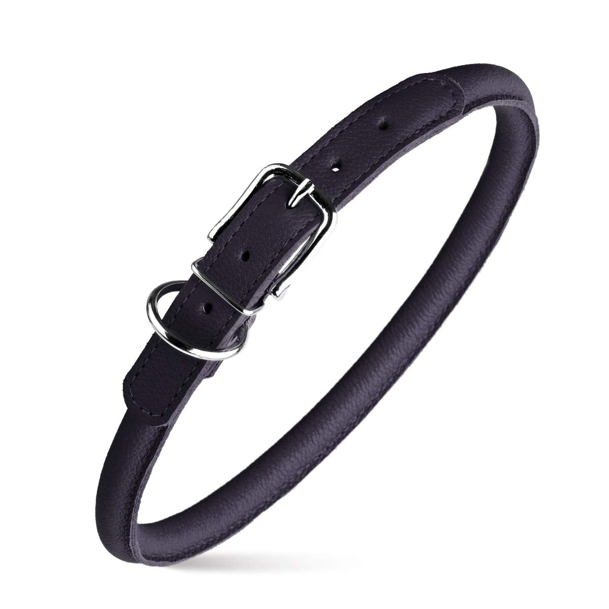Dogline Soft And Padded Rolled Round Leather Collar For Dogs W1/4'' - L10''-13'', Black