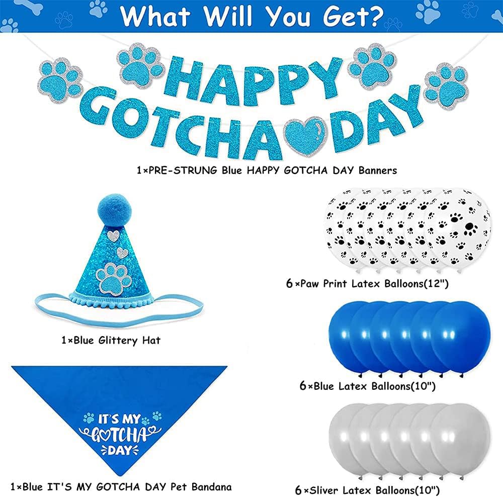 Sinfun Happy Gotcha Day Dog Bandana- Dog Birthday Party Supplies Boy Girl Gotcha Day Triangle Scarf With Hat Banners Balloons It