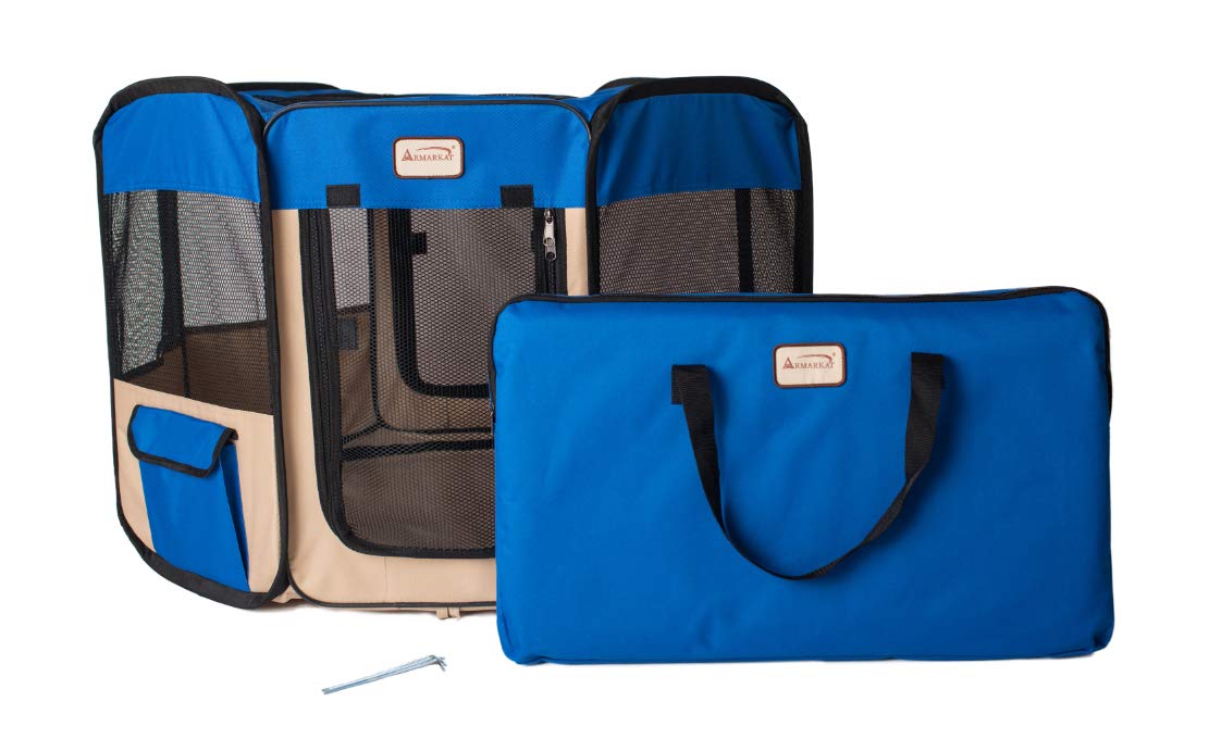 Armarkat Model PP001B-M Portable Pet Playpen in Blue and Beige Combo, Medium