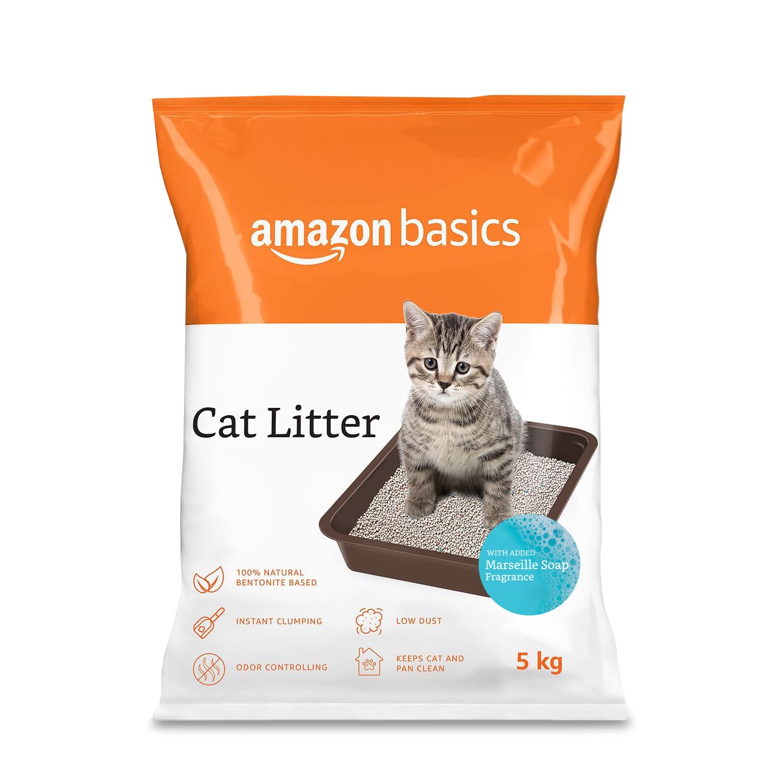 Amazon Basics Scoopable Smart White Bentonite Cat Litter | Soap Fragrance | Scented Cat Litter | 5Kg  Pack Of 1
