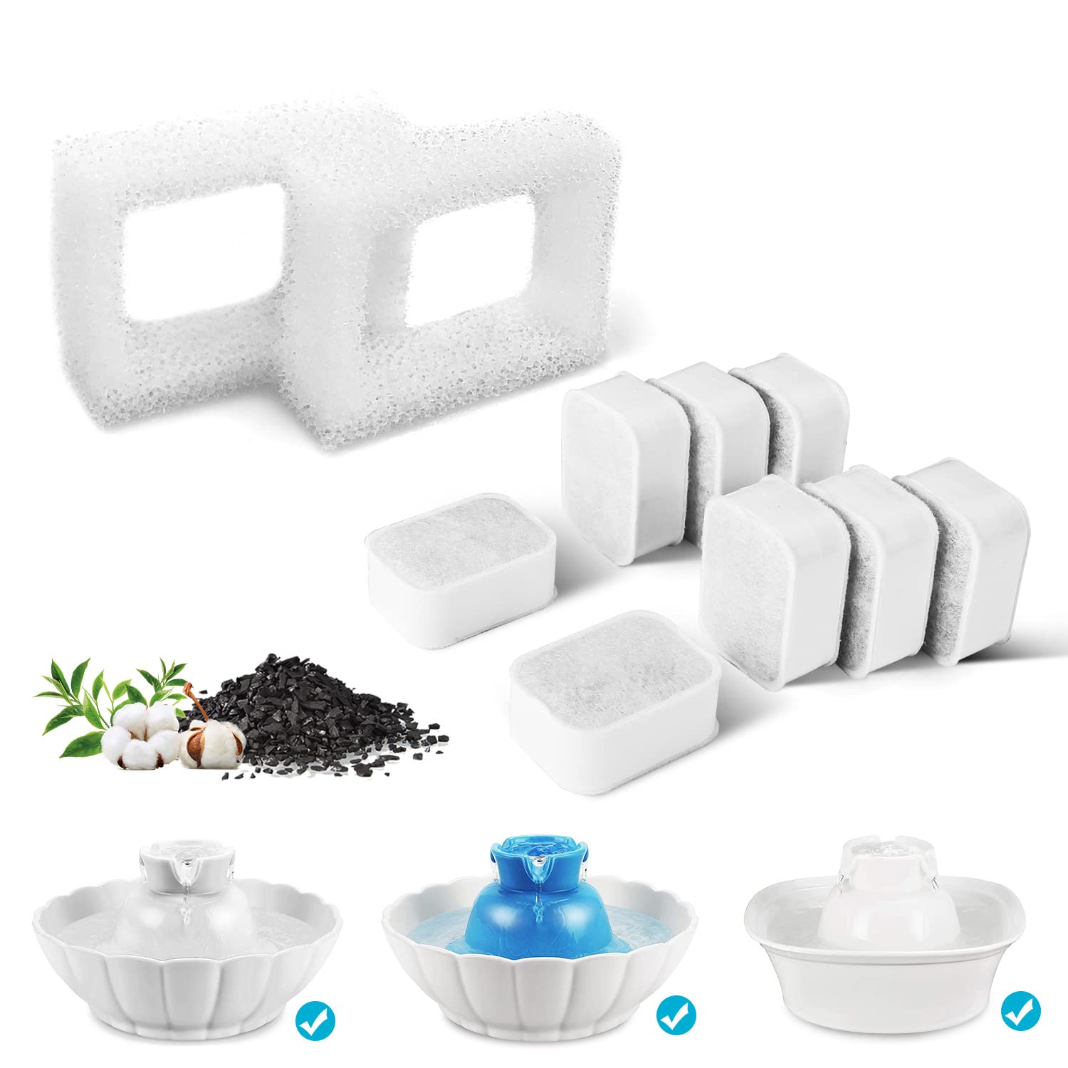 10 Pack Cat Water Fountain Replacement F-Ilters, 8 Pack Pet Fountain Replacement F-Ilters And 2 Pack Foam Filters For Tritone/Fi
