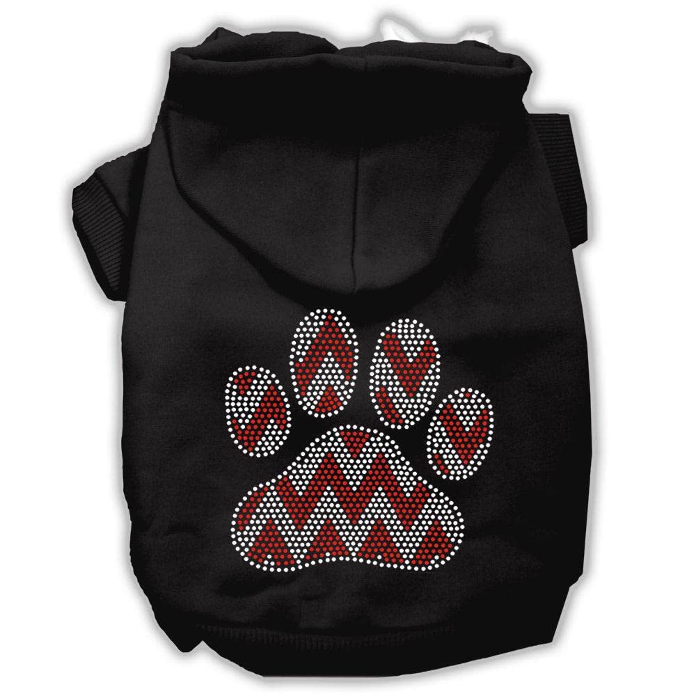 Christmas Pet, Dog & Cat Hoodie Rhinestone, 'Candy Cane Chevron Paw' Black Xs (0-3 Lbs.)