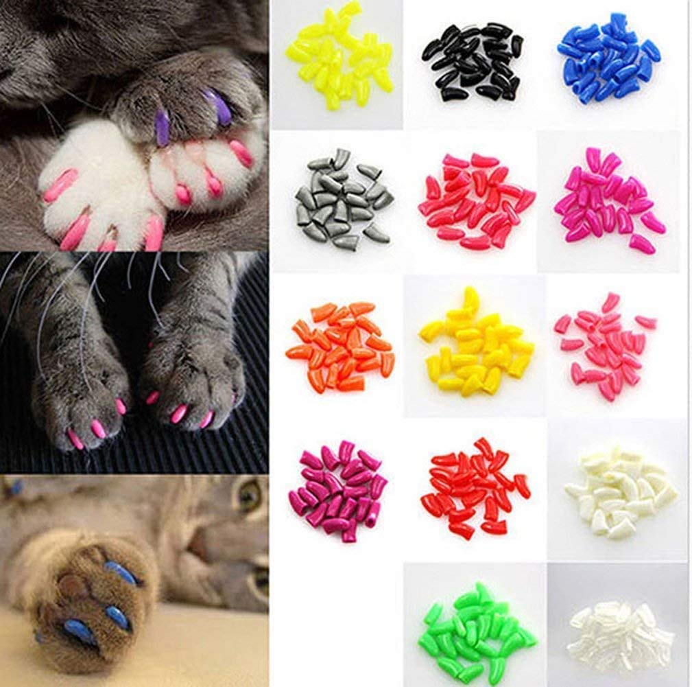Joyjuly 100Pcs Cat Nail Caps Kitten Caps Cat Caps Cat Nail Covers With 5Pcs Adhesive Glue+5Pcs Applicators+Instruction