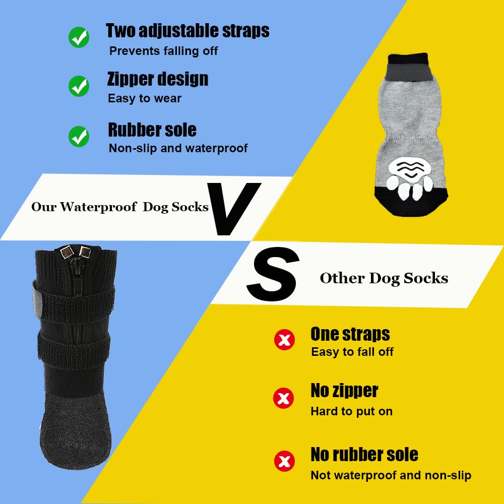 Valfrid Waterproof Grip Dog Shoes,Anti-Slip Dog Socks Boots,Zipper Dogs Booties Paw Protectors For Hardwood Floor,Indoor And Out