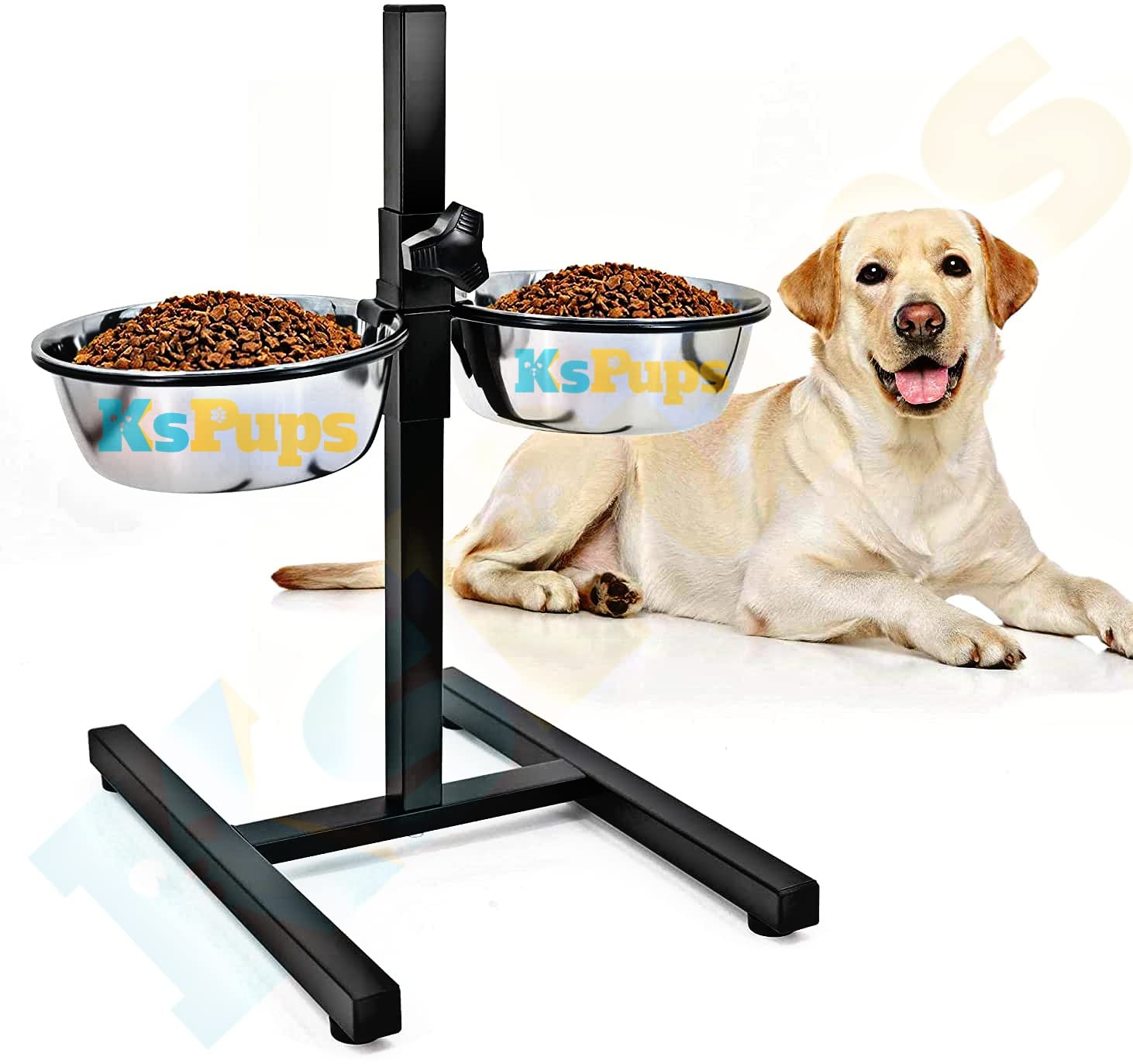 Kspups Stainless Steel Feeding Bowl Set Of 2 With HeightAdjustable Stand Dog Feeding Station With 2 Removable Bowls Cat Feeder 