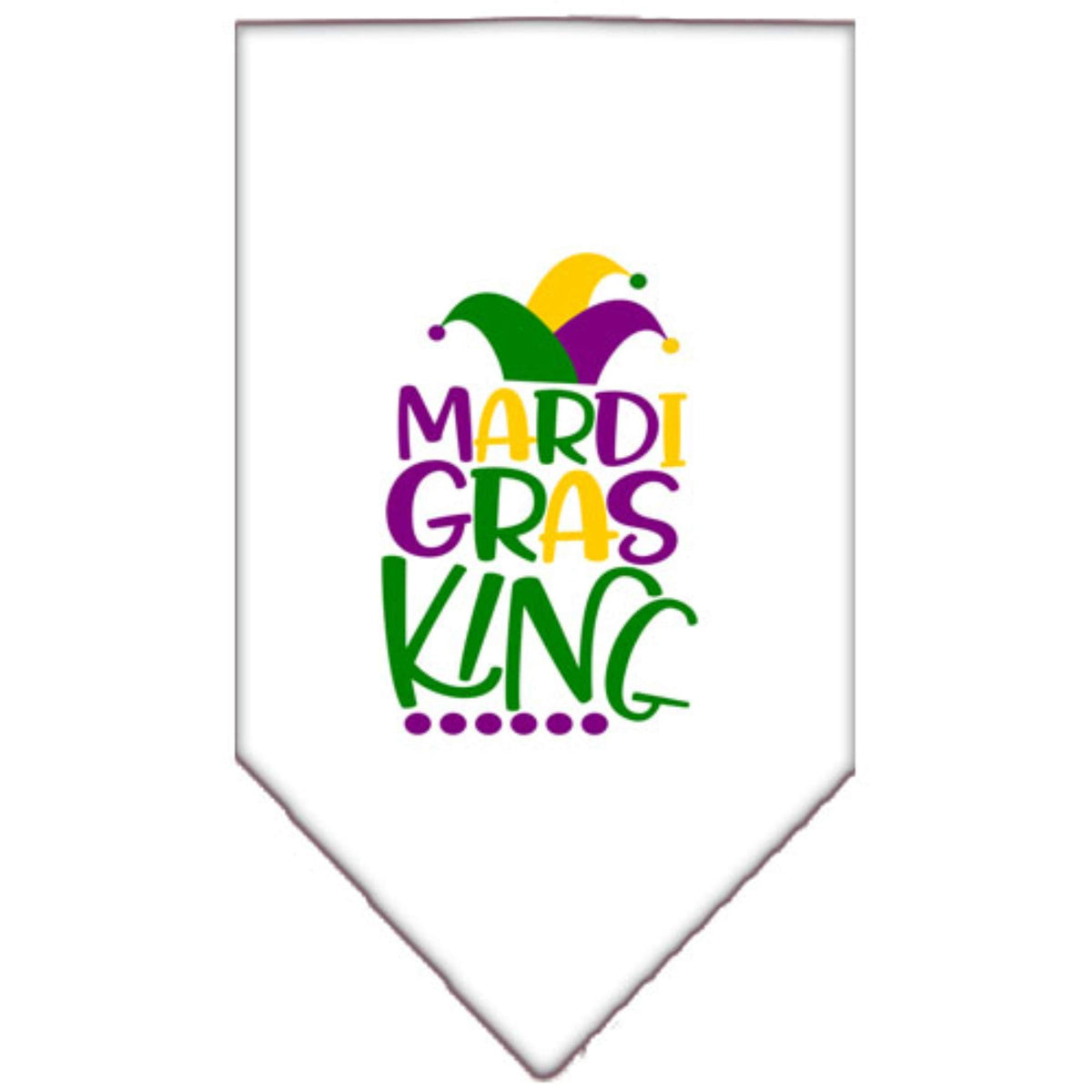 Pet and Dog Bandana Screen Printed, &quot;Mardi Gras King&quot; White Large