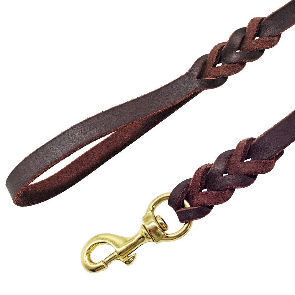 Berry Pet Leather Dog Leash - Training & Walking Braided Dog Leash - 4 Ft By 5/8 In (120Cm 1.6Cm) - Latigo Leather Brown