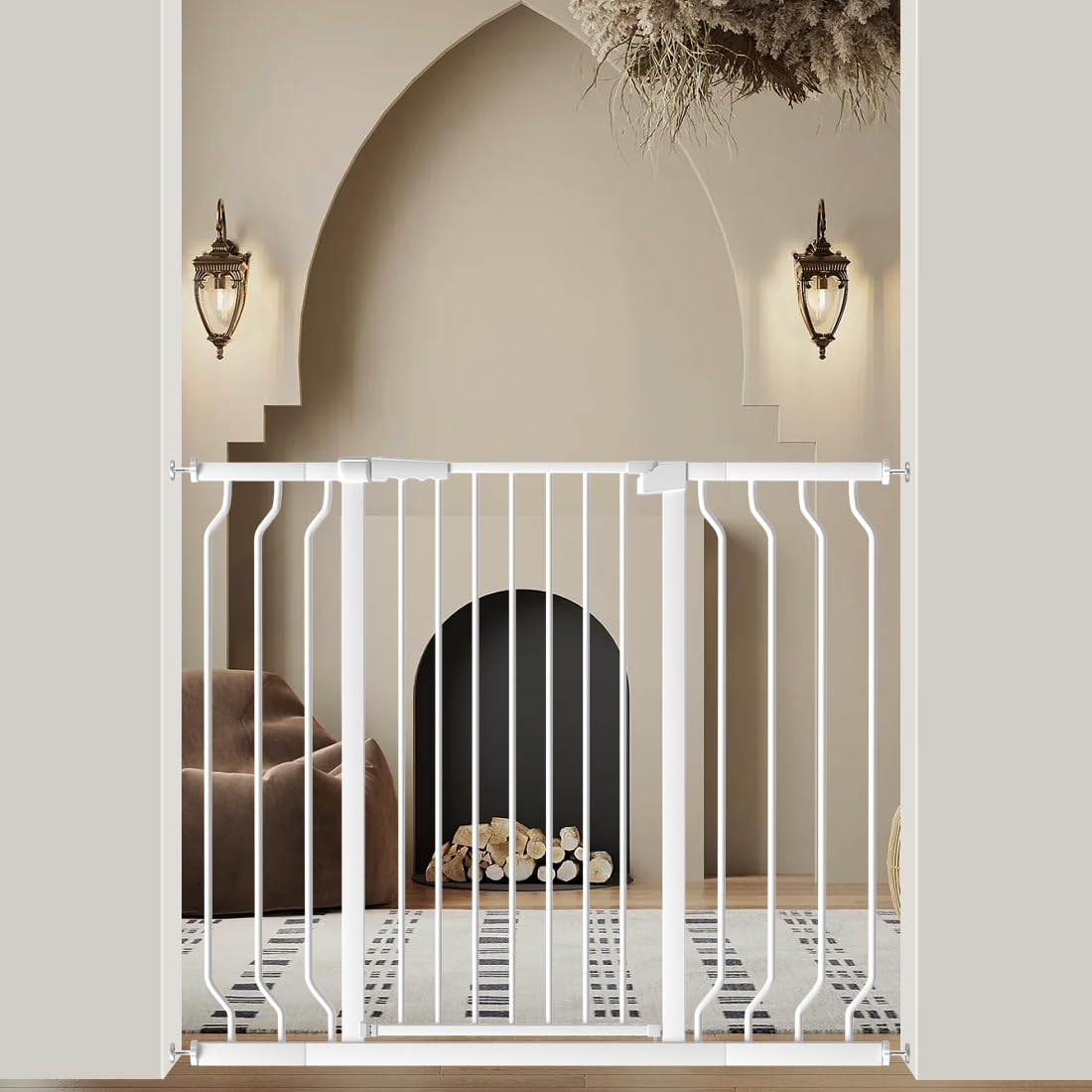WAOWAO Extra Tall 40.55'' Baby Gate 29.92-46.85'' Wide Pressure Mounted Walk Through Swing Auto Close Safety White Metal Toddler