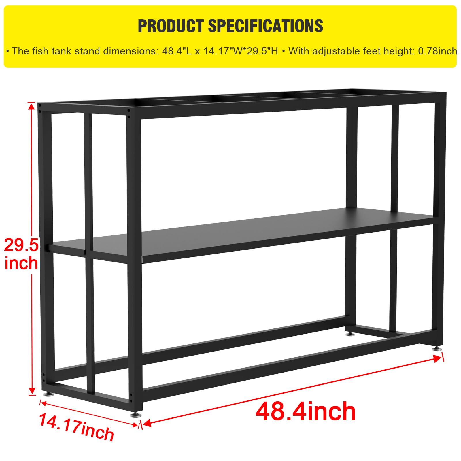 Likeem Fish Tank Stand Metal Aquarium Stand 55 Gallon Aquarium Turtle Tank 48.4 x 14.17 x 29.5