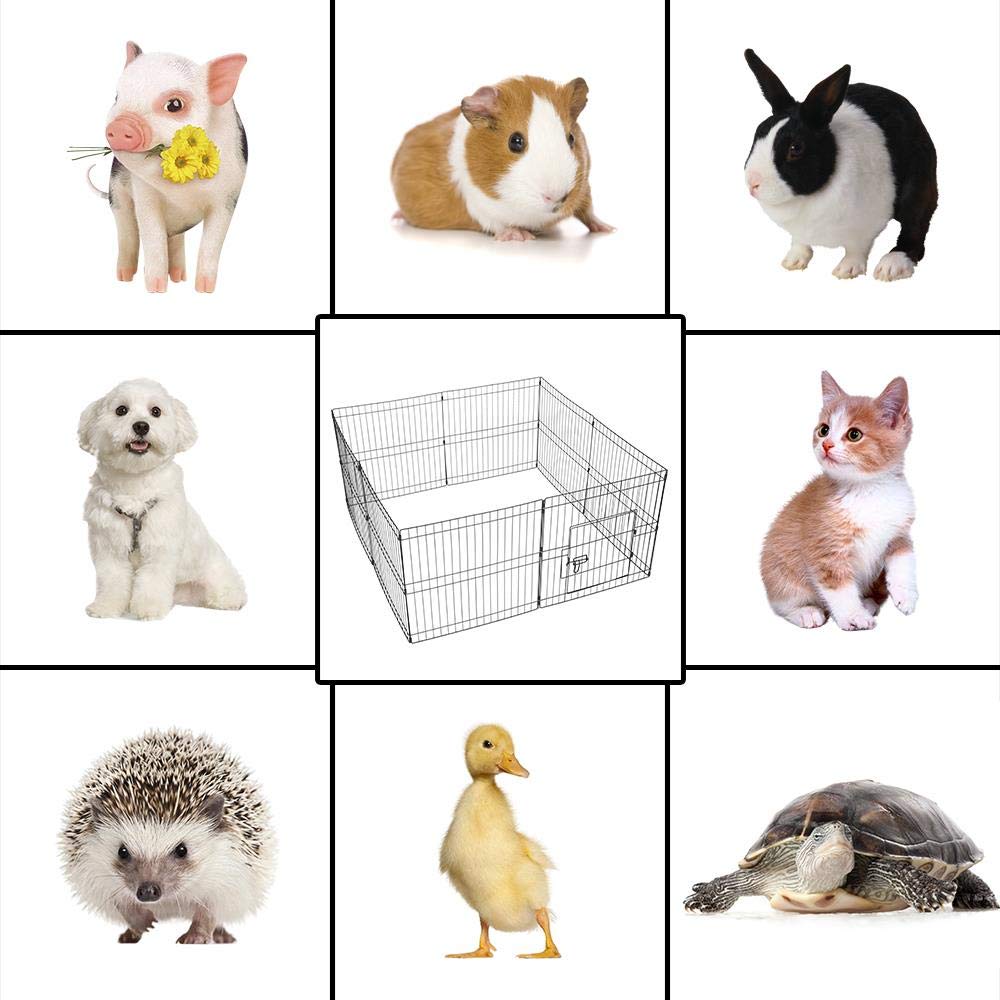 Yaheetech 24 inch 24 Panel Black Heavy Duty Foldable Metal Dog Exercise Pen Portable Cat Duck Chicken Puppy Fence with Door - Ou