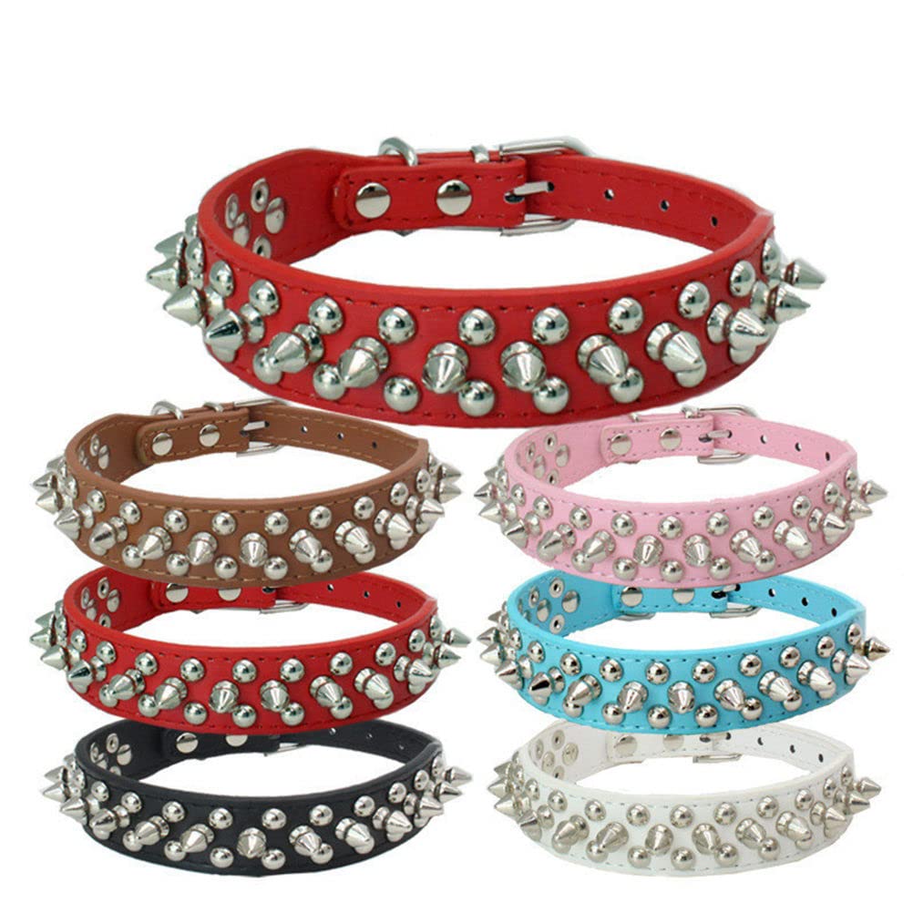 Spiked Dog Collar Soft Pu Leather Mushrooms Rivet Spike Studded Puppy Adjustable Cat Collars Red Xl