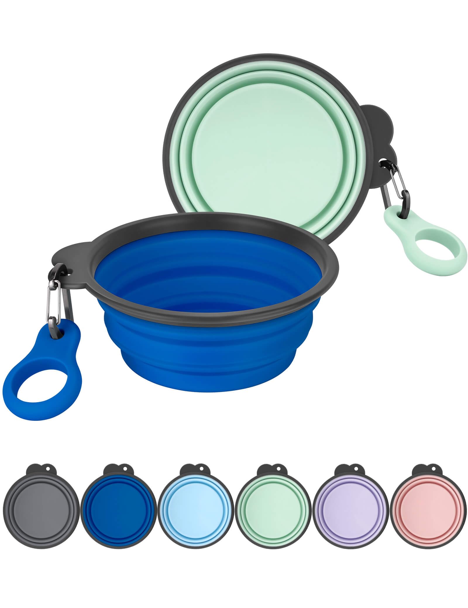 Aonkey Collapsible Dog Bowls With Bottle Carrier, 2 Pack Travel Dog Water Bowl Upgraded Carabiner, One-Piece Molded Rim No Fall 