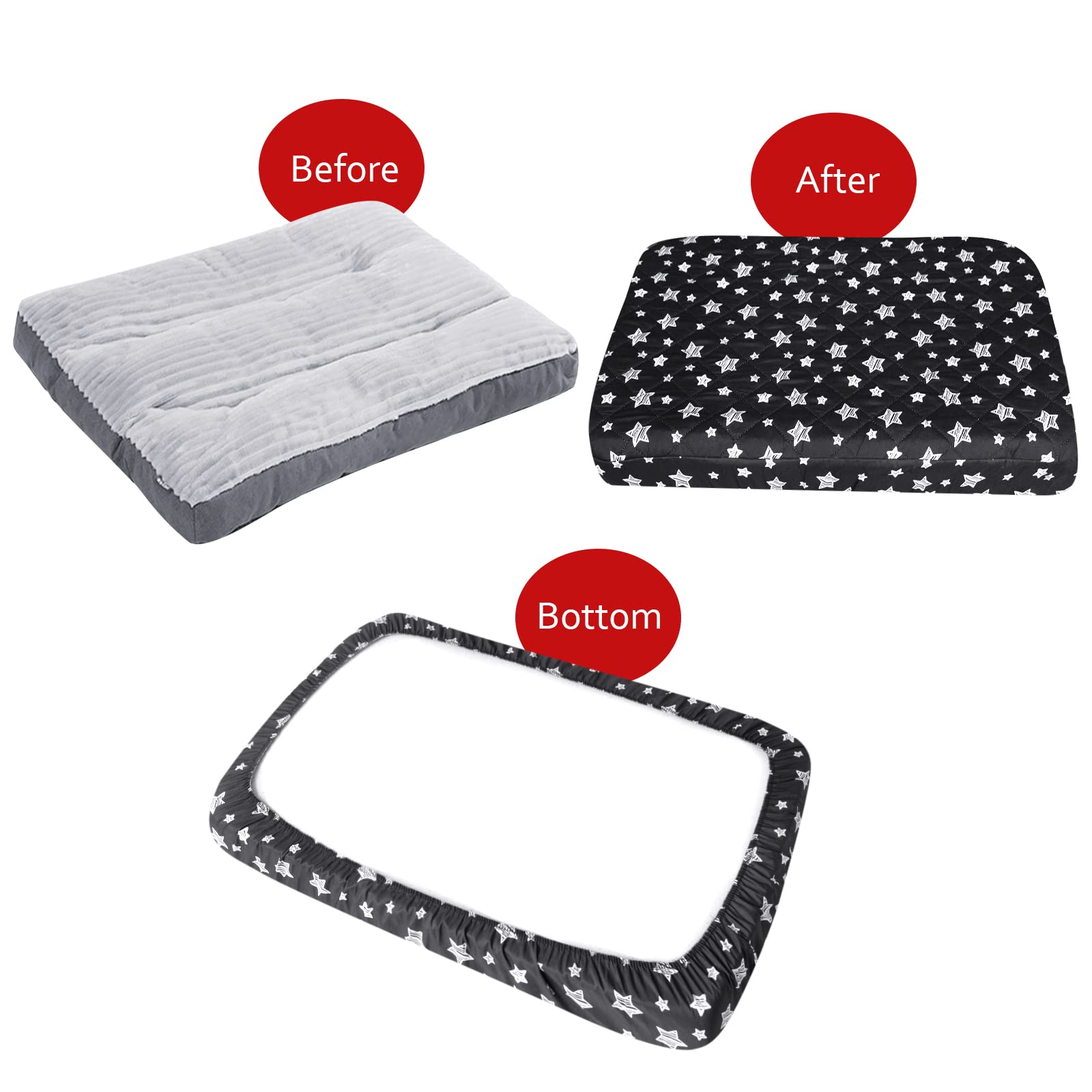 Waterproof Dog Bed Covers Replacement Washable Pet Hair Easy To Remove, Noiseless Quilted Puppy Pet Bed Cover Lovely Black Star